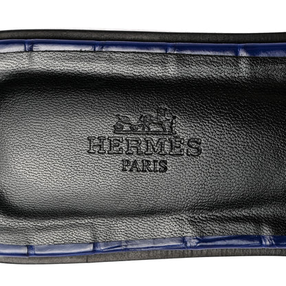 Hermes Shiny Alligator Oran Sandals 40 Bleu Electrique 8 of 10