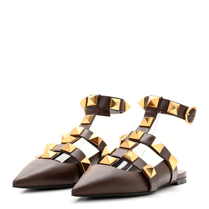 Valentino Garavani Calfskin Roman Stud Ankle Strap Flat Mules 38 Teak Brown 3 of 9