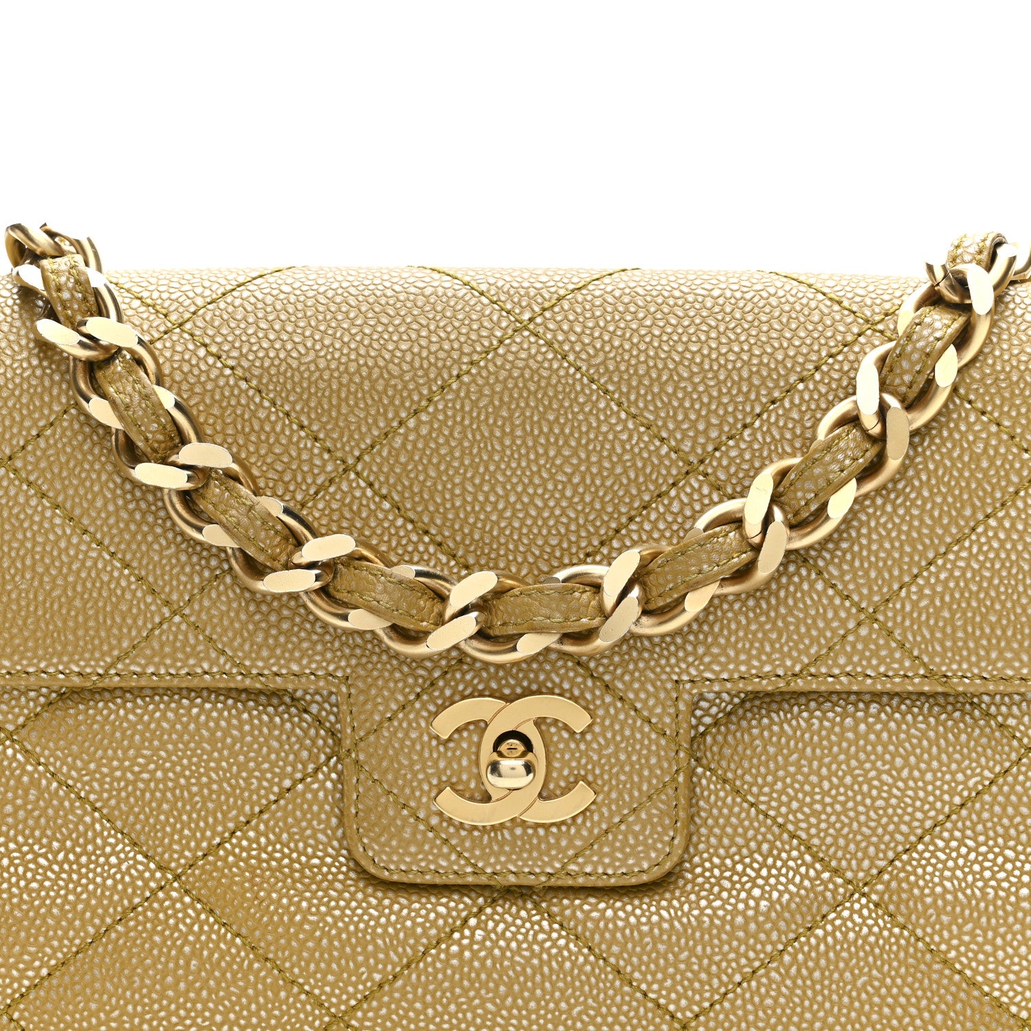 Chanel Metallic Caviar Quilted Medium Single Flap Beige 9 of 18