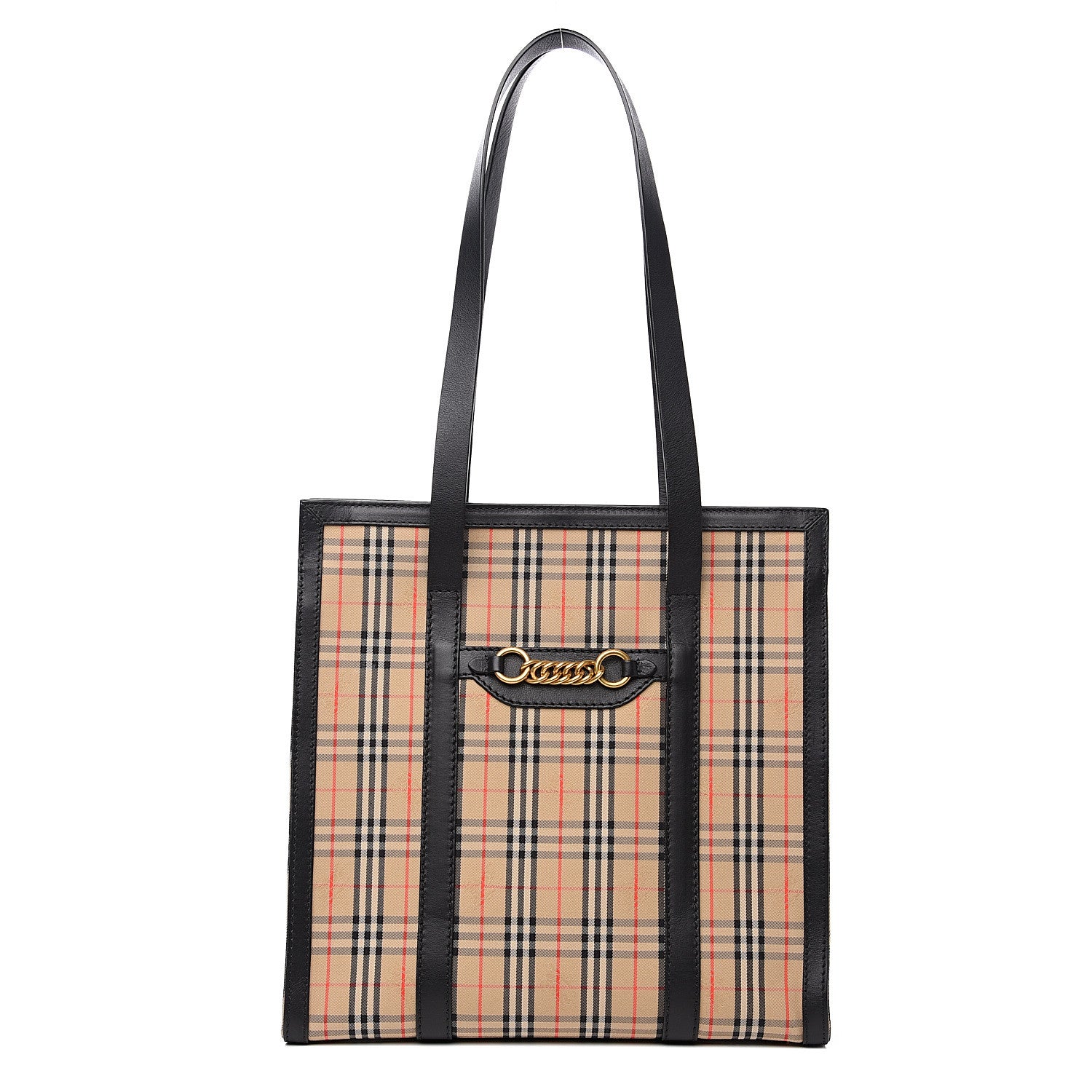 Burberry Calfskin Medium 1983 Knight Check Link Tote Brown 1 of 8