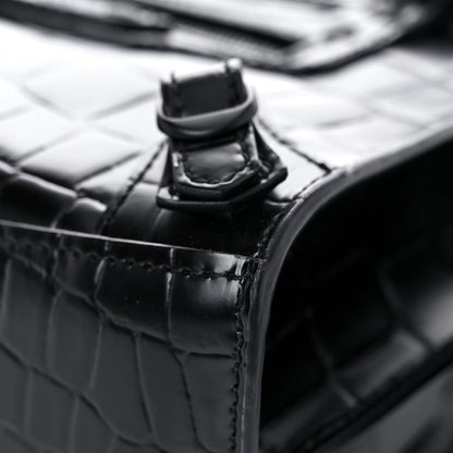 Balenciaga Semi Shiny Calfskin Crocodile Embossed Neo Classic Black Hardware Mini City Black 9 of 10