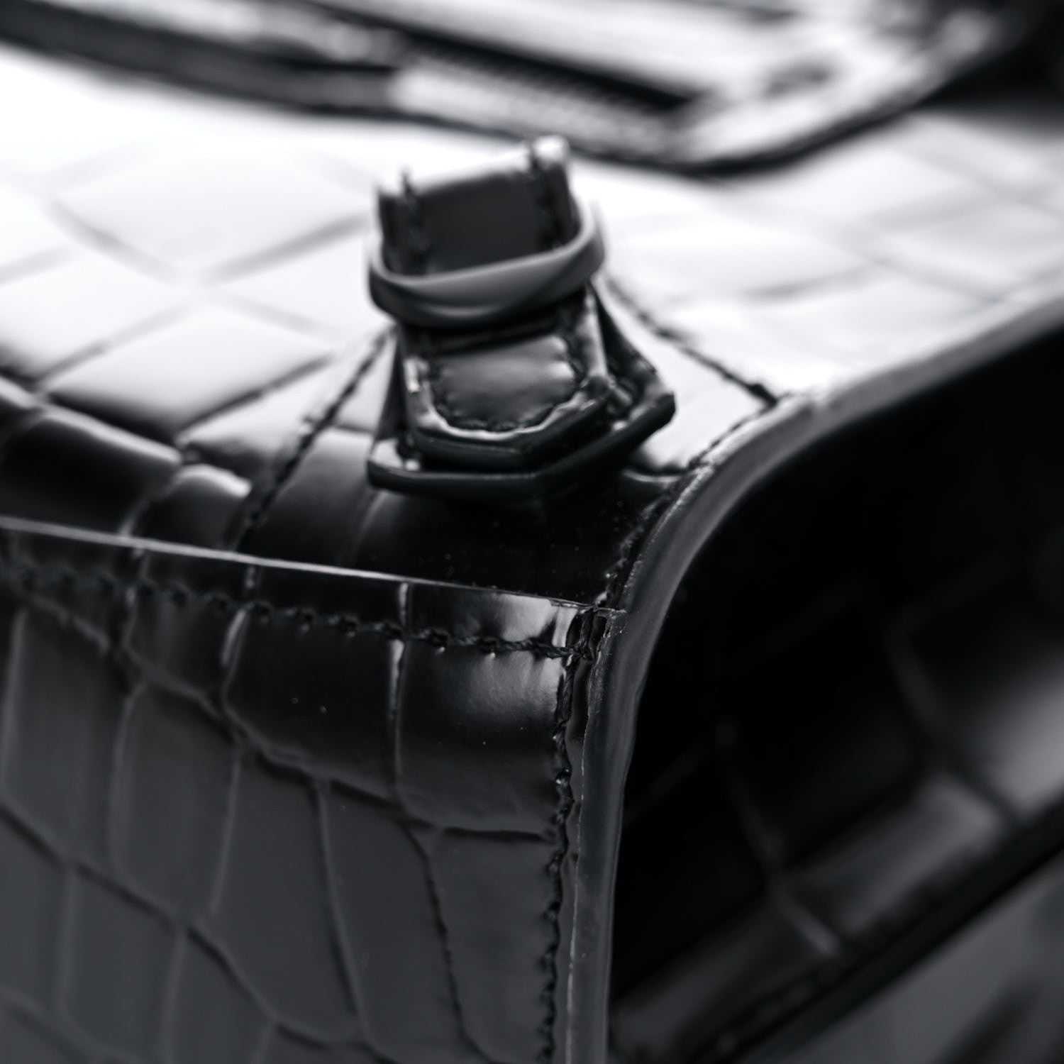 Balenciaga Semi Shiny Calfskin Crocodile Embossed Neo Classic Black Hardware Mini City Black 9 of 10