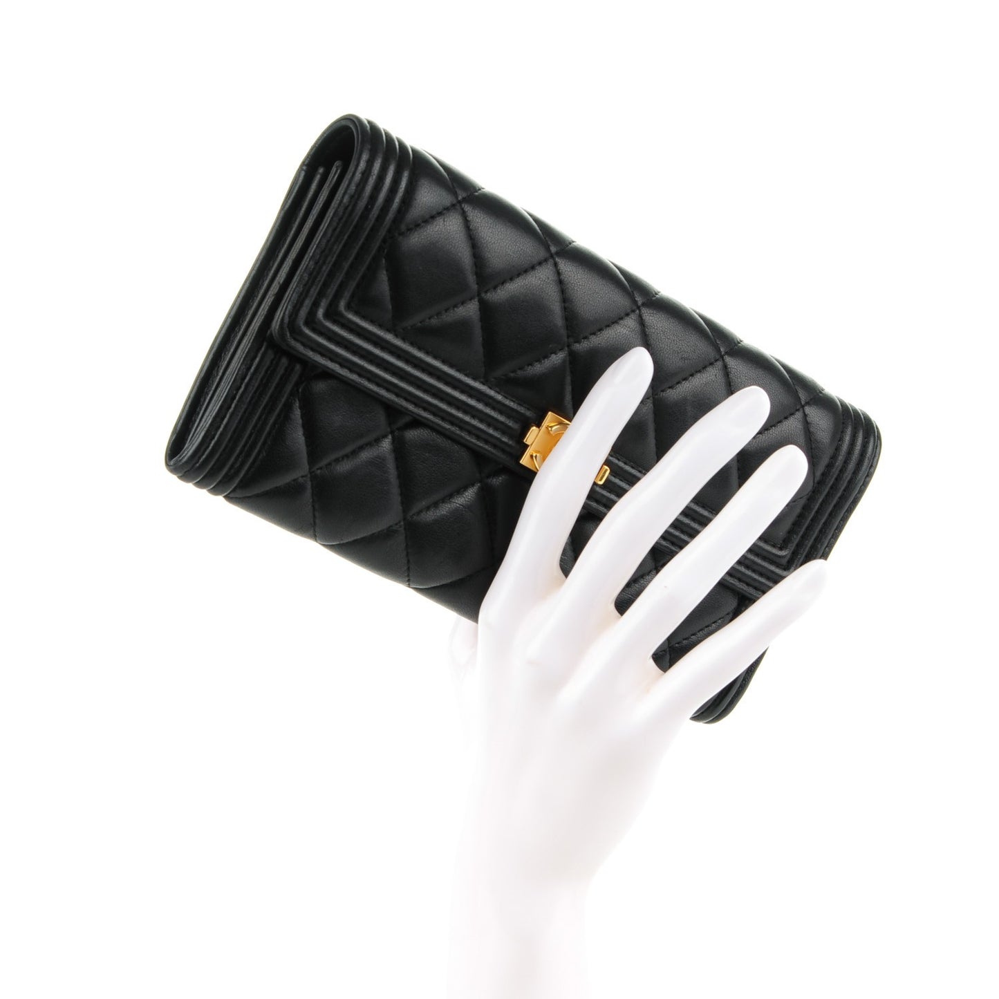 Lambskin Quilted Boy Flap Wallet Black