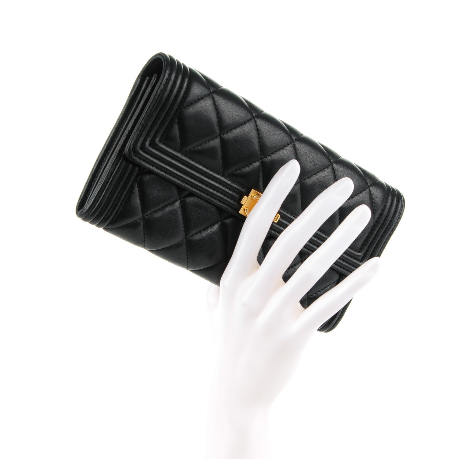 Chanel Lambskin Quilted Boy Flap Wallet Black 2 of 8
