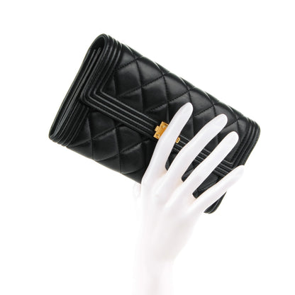 Chanel Lambskin Quilted Boy Flap Wallet Black 2 of 8