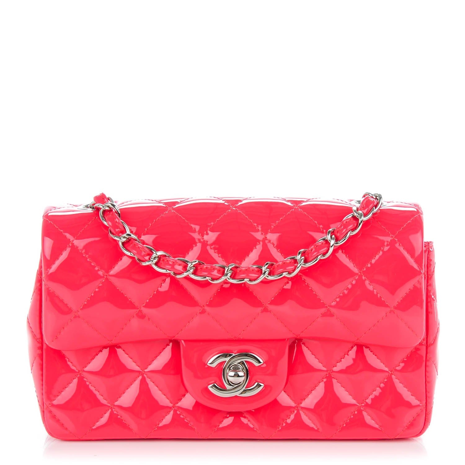 Chanel Patent Calfskin Quilted Mini Rectangular Flap Coral 1 of 8