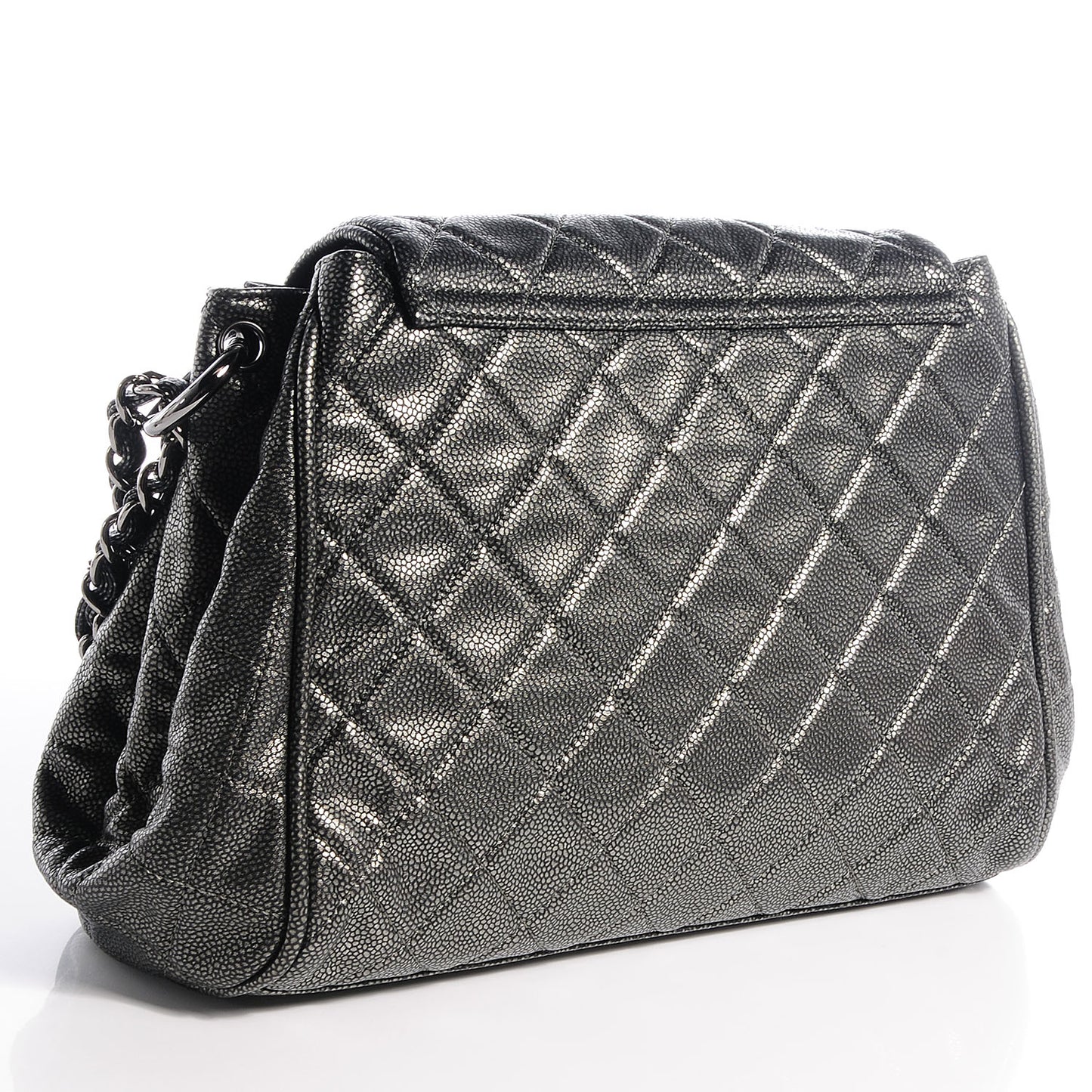 Caviar Quilted Timeless Accordion Flap Dark Silver
