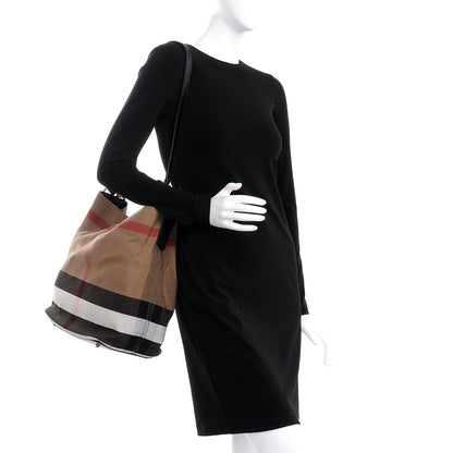 Burberry Canvas Mega Check Medium Susanna Hobo Black 2 of 9