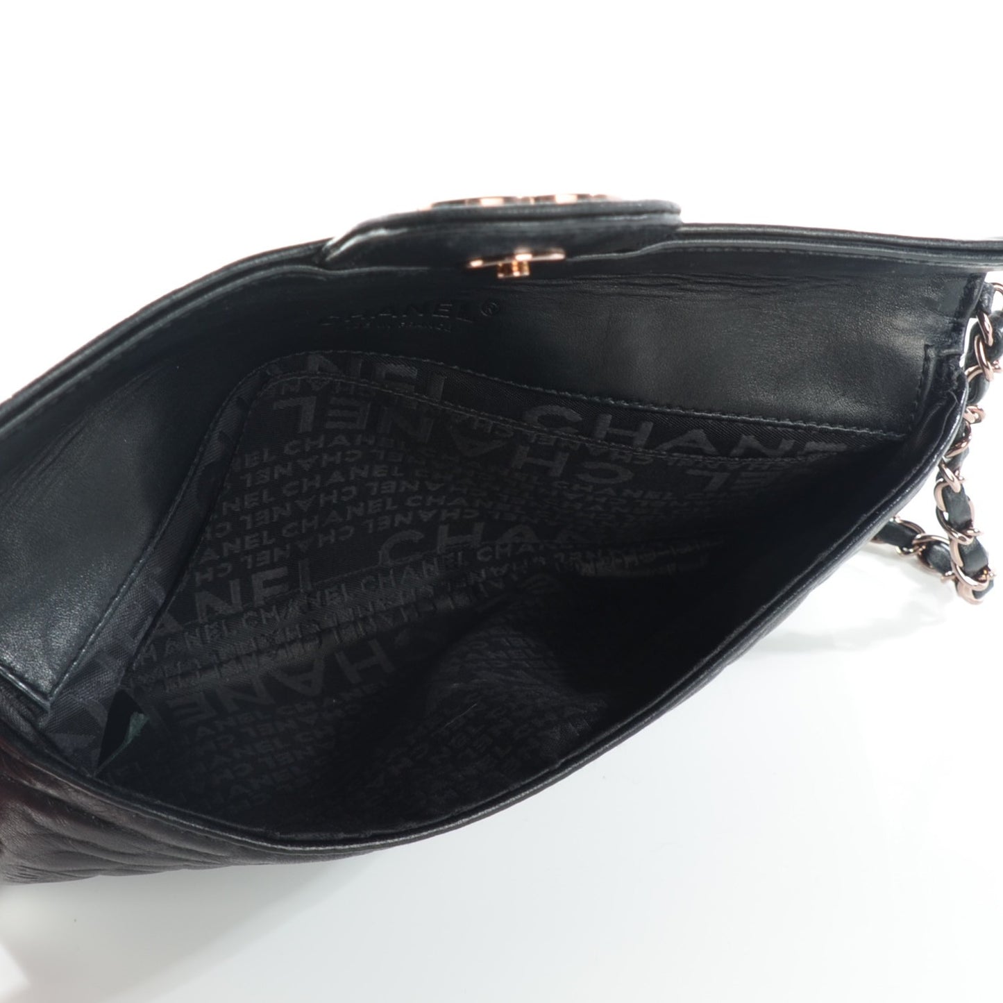 Lambskin Camellia Embossed Flap Pochette Black