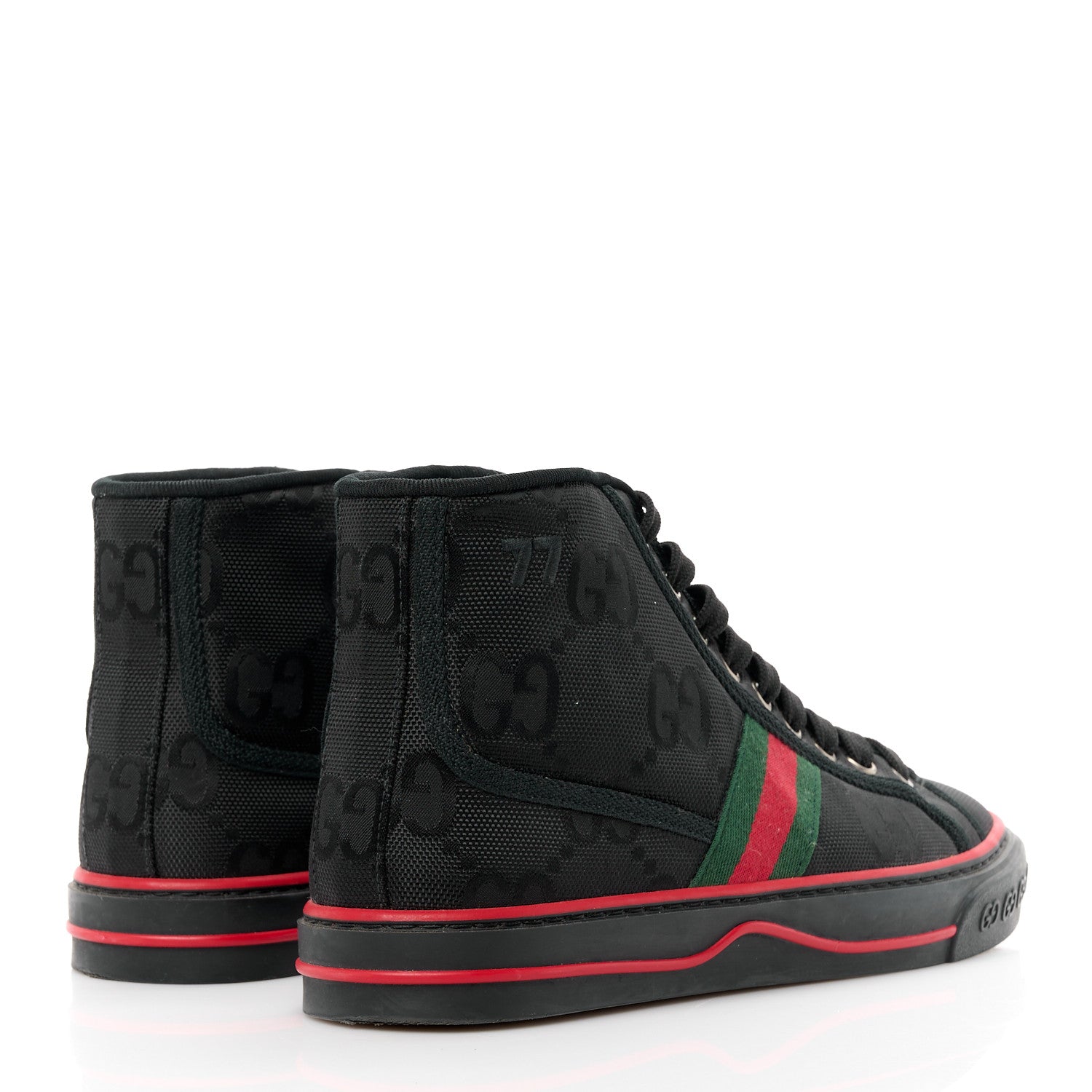 Gucci Econyl Nylon Web Monogram Off The Grid Womens 1977 Tennis High Top Sneakers 5.5 Black 4 of 9