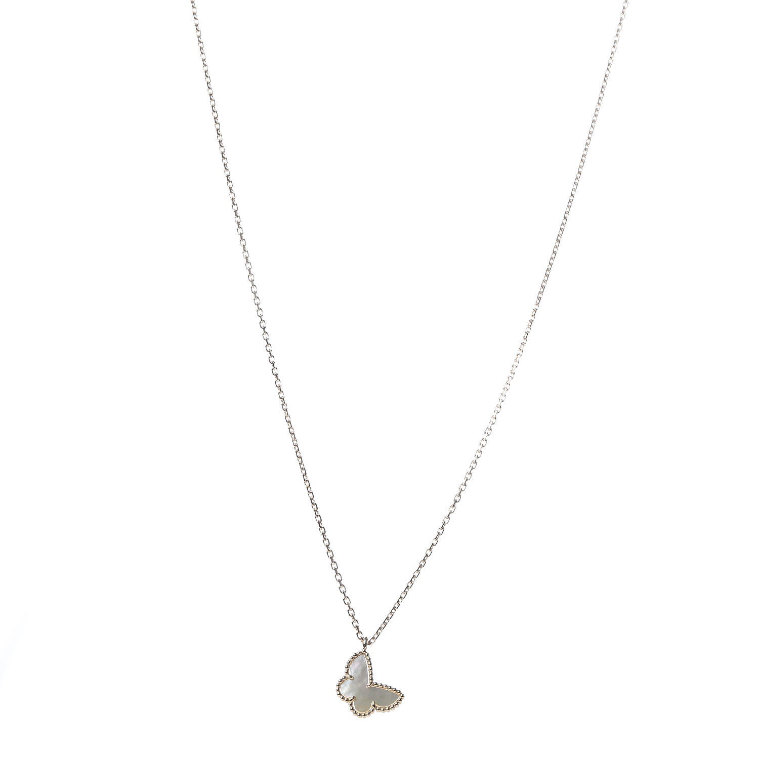 Van Cleef & Arpels 18K Yellow Gold Mother of Pearl Sweet Alhambra Butterfly Pendant Necklace 1 of 7