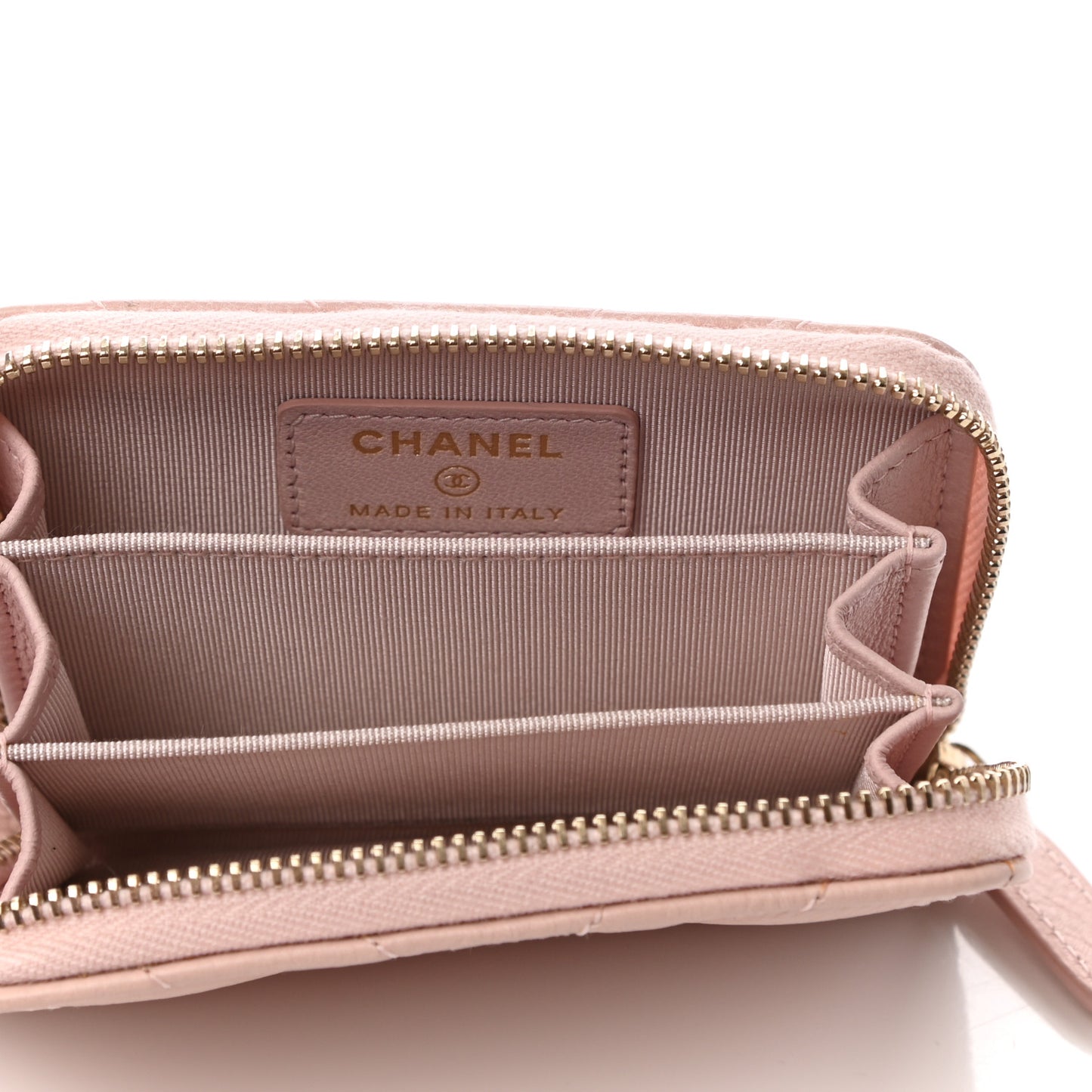 Calfskin Chevron Quilted Zip Around Coin Purse Light Pink