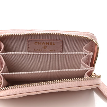 Chanel Calfskin Chevron Quilted Zip Around Coin Purse Light Pink 5 of 9