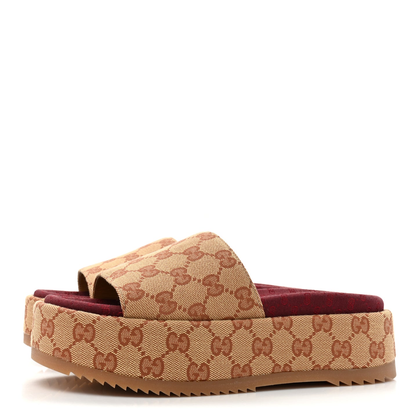 Canvas GG Monogram Angelina Platform Slide Sandals 36 Beige Ruggine