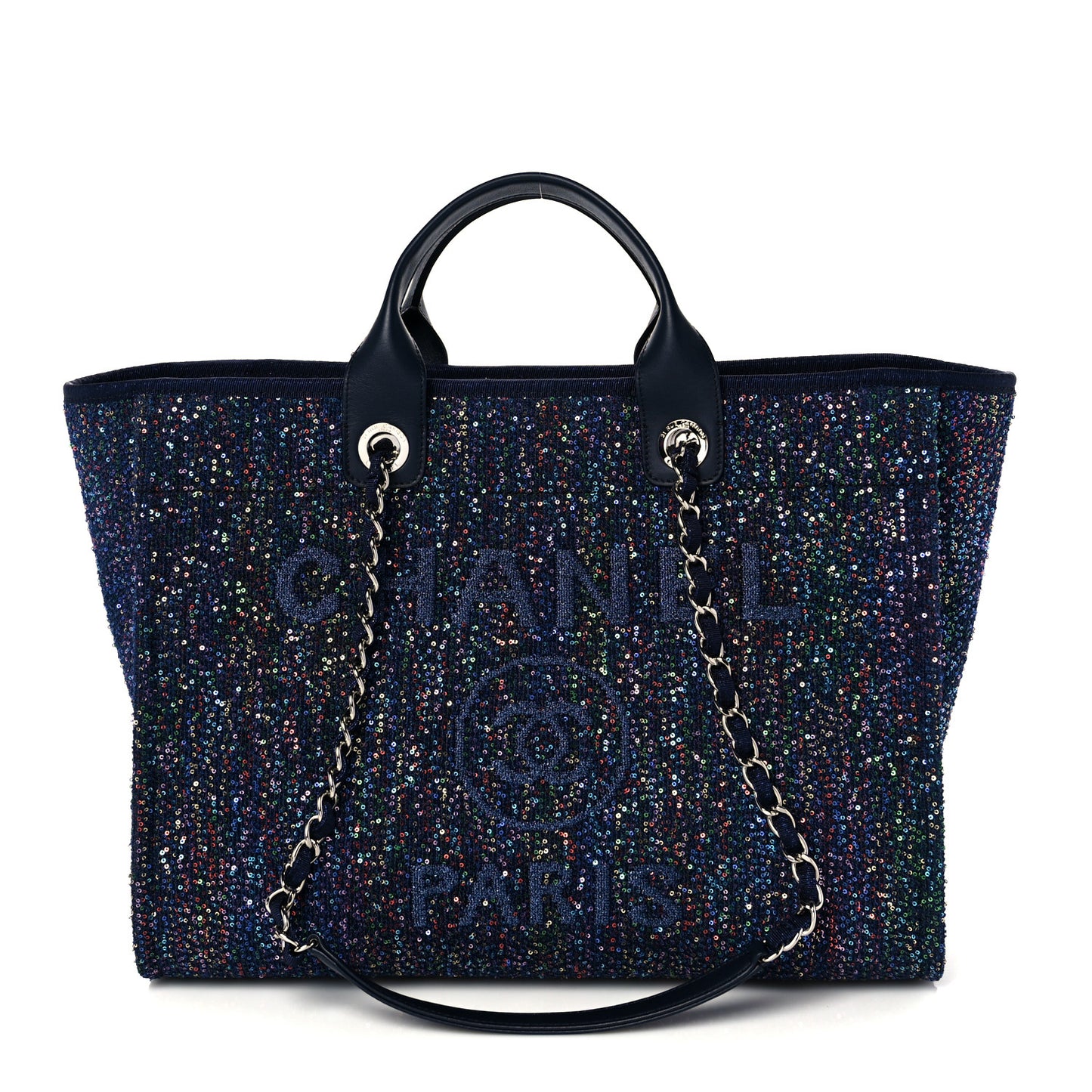 Calfskin Sequin Medium Deauville Tote Blue Multicolor