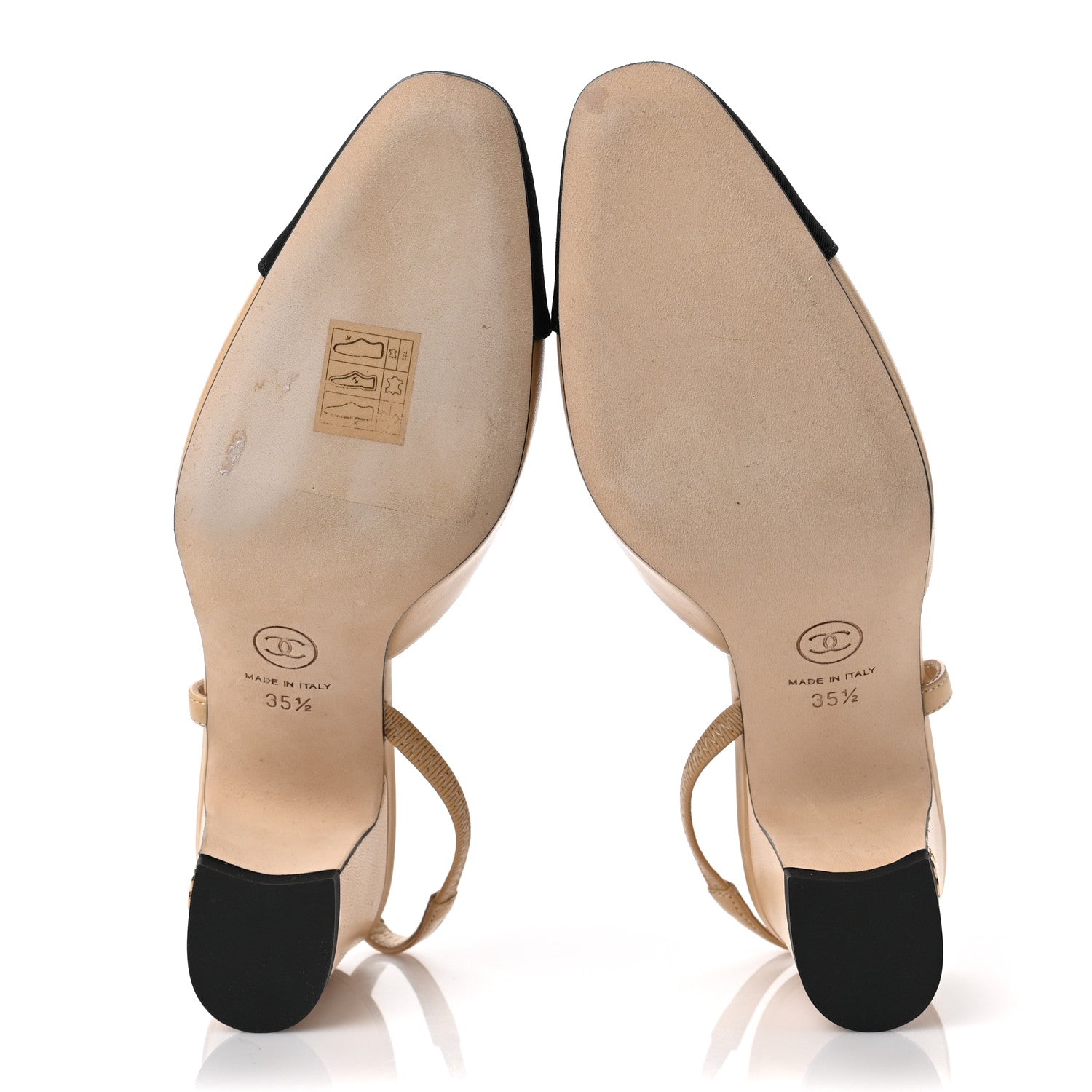 Chanel Goatskin Grosgrain Cap Toe CC Slingback Pumps 35.5 Beige Black 5 of 9