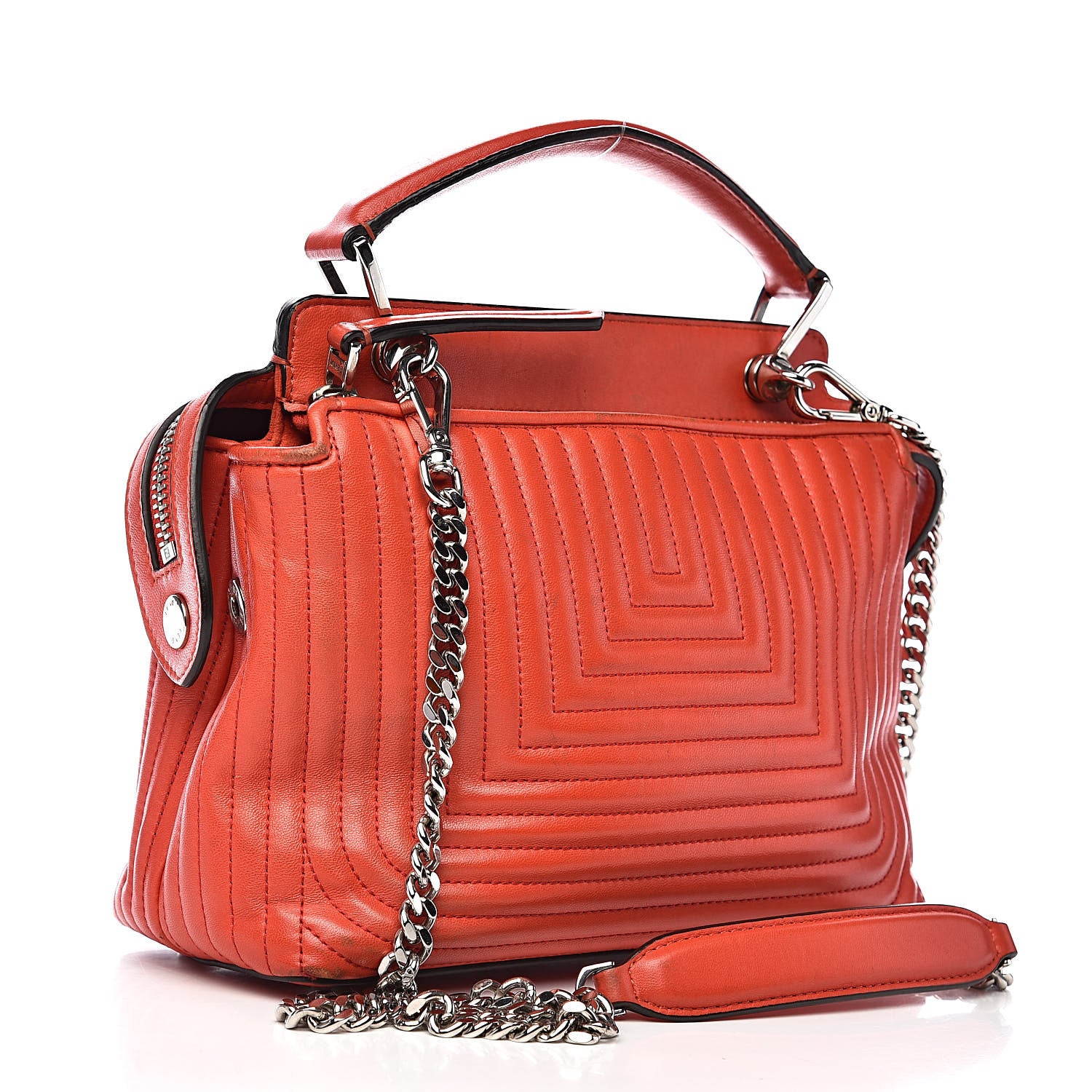 Fendi Shiny Nappa Trapuntata Small DotCom Click Top Handle Chain Satchel Papavero 3 of 28