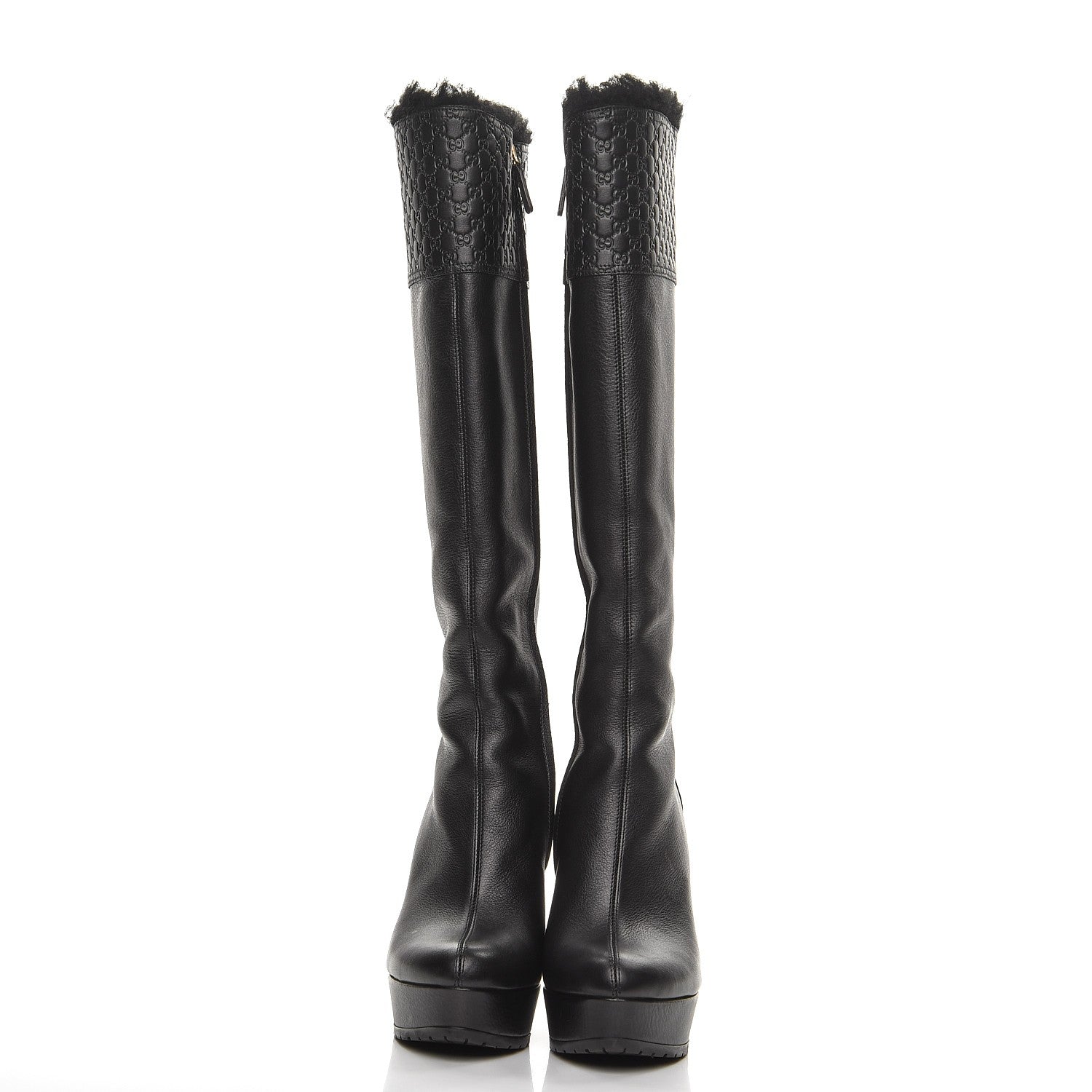 Gucci Microguccissima Shearling High Wedge Boots 36.5 Black 8 of 14
