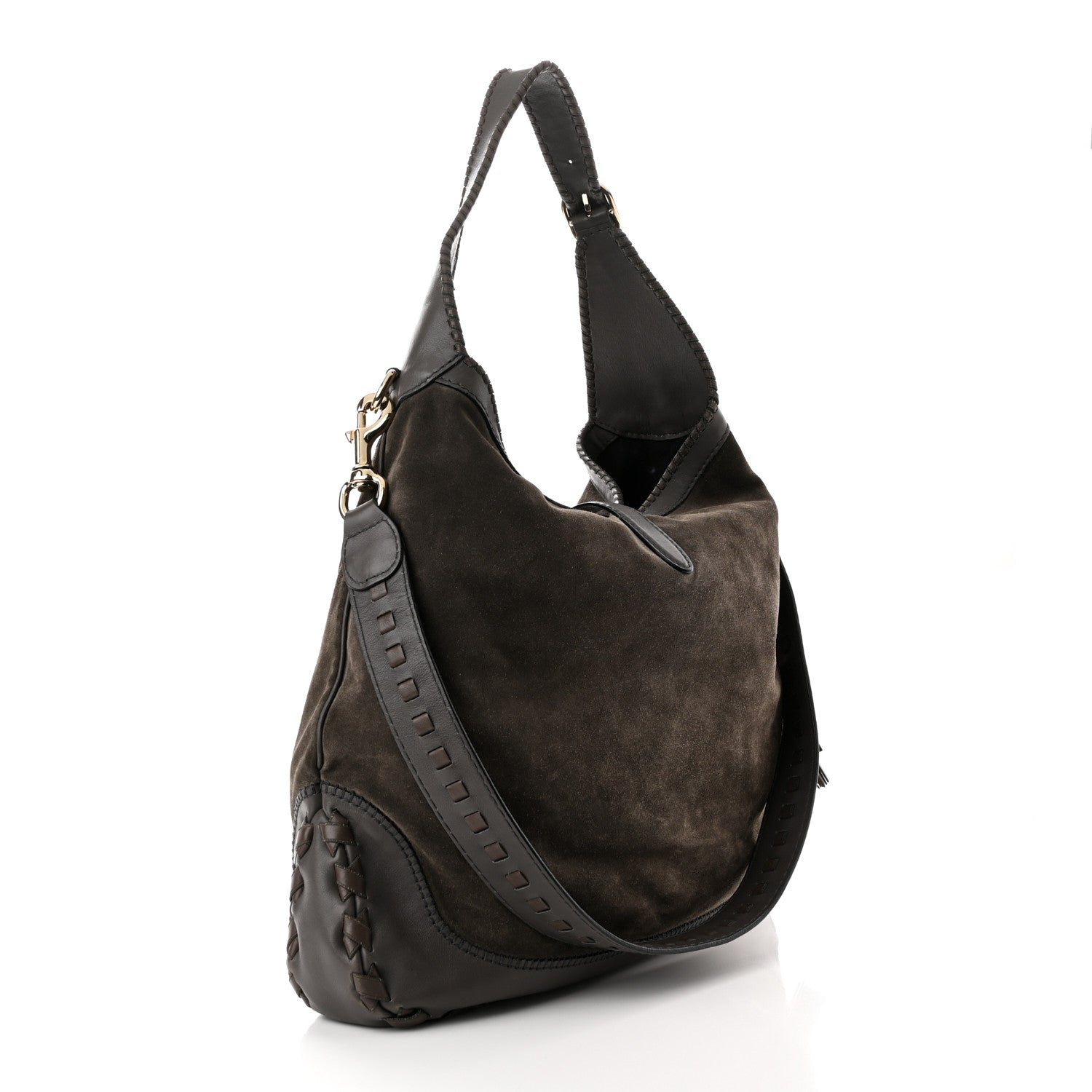 Gucci Calfskin Suede Large New Jackie Web Shoulder Bag Grey 3 of 10