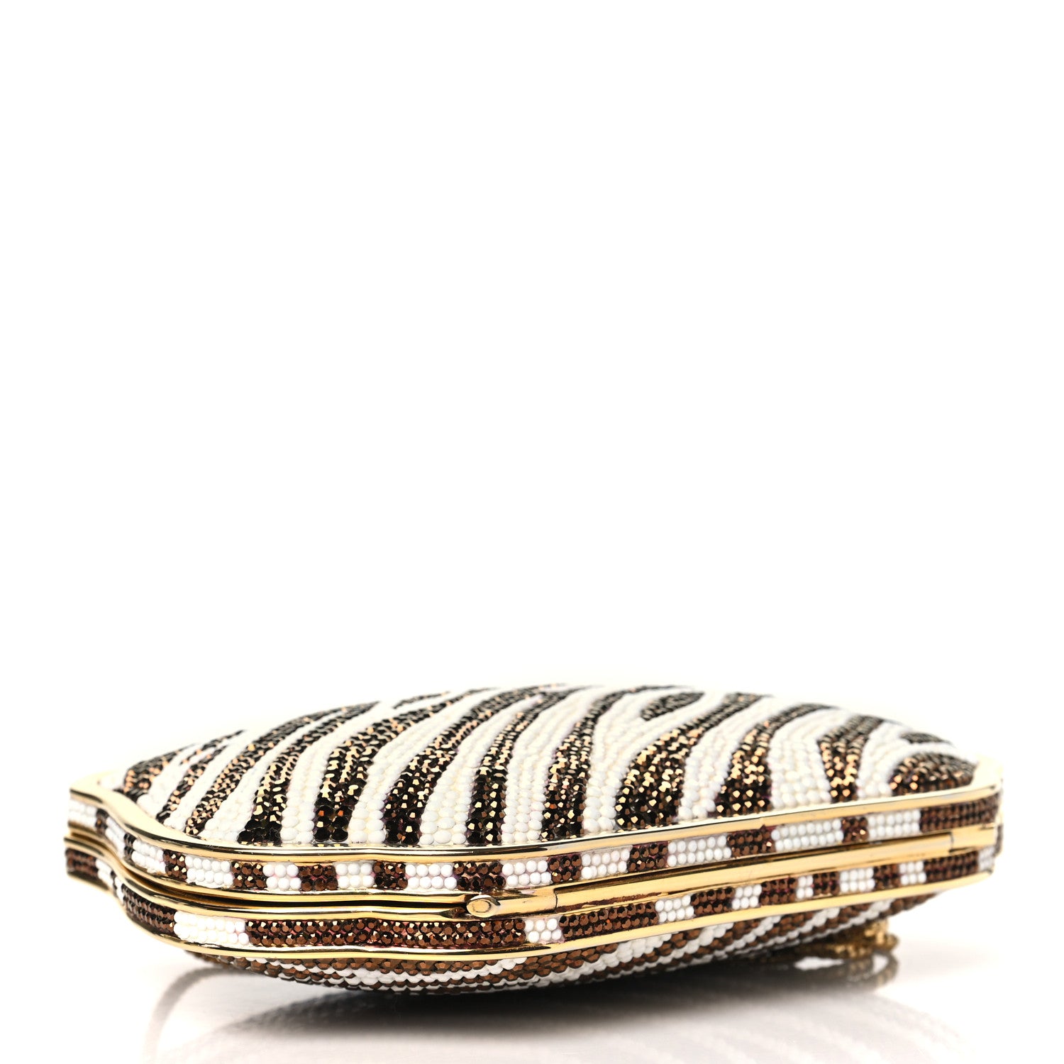 Judith Leiber Swarovski Crystal Zebra Minaudiere Clutch Brown White Gold 5 of 10