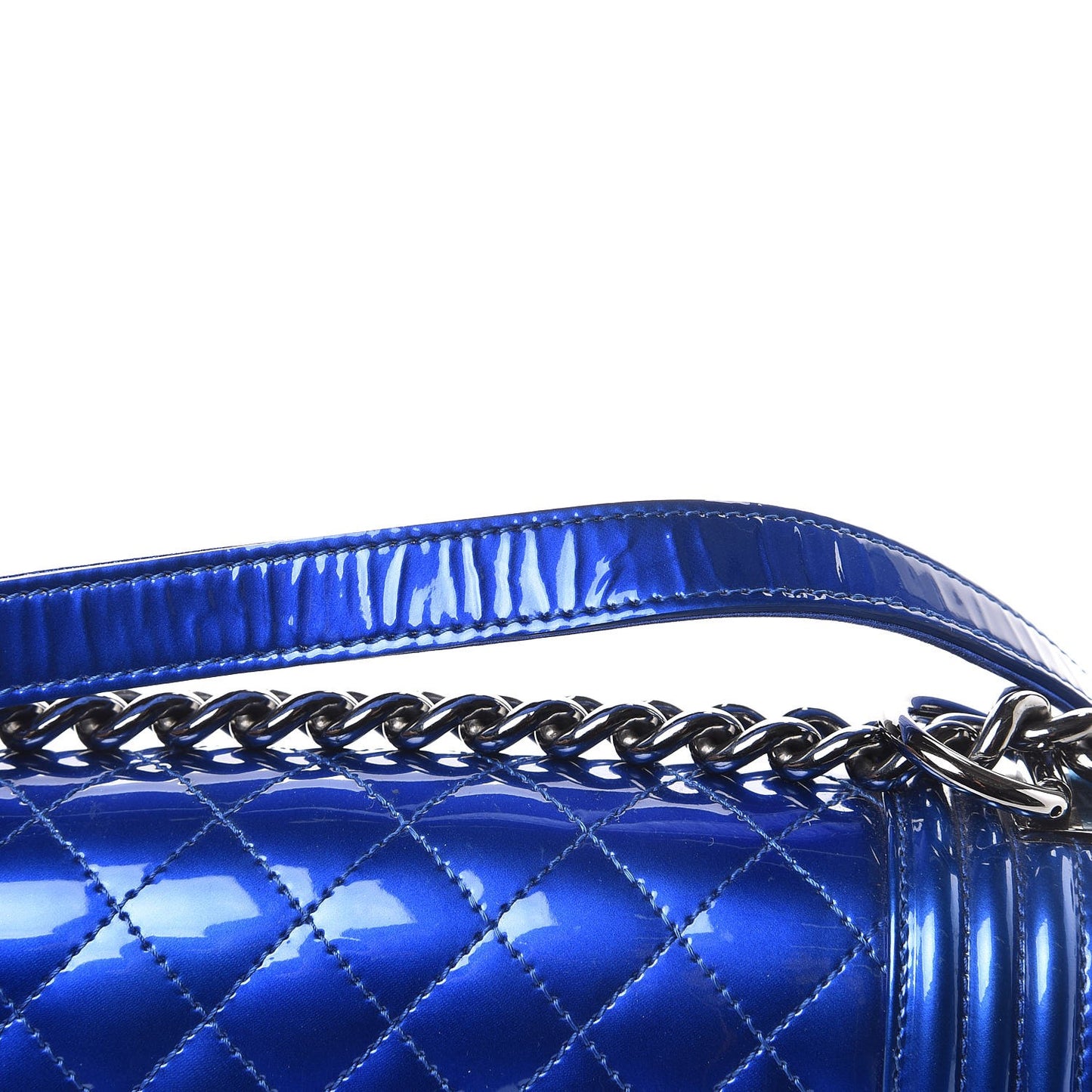Metallic Patent Calfskin Quilted Small Boy Flap Blue