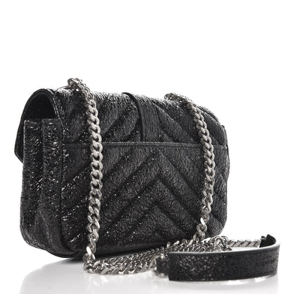 Saint Laurent Metallic Crackled Calfskin Chevron Monogram Classic Baby Punk Chain Bag Black 3 of 7