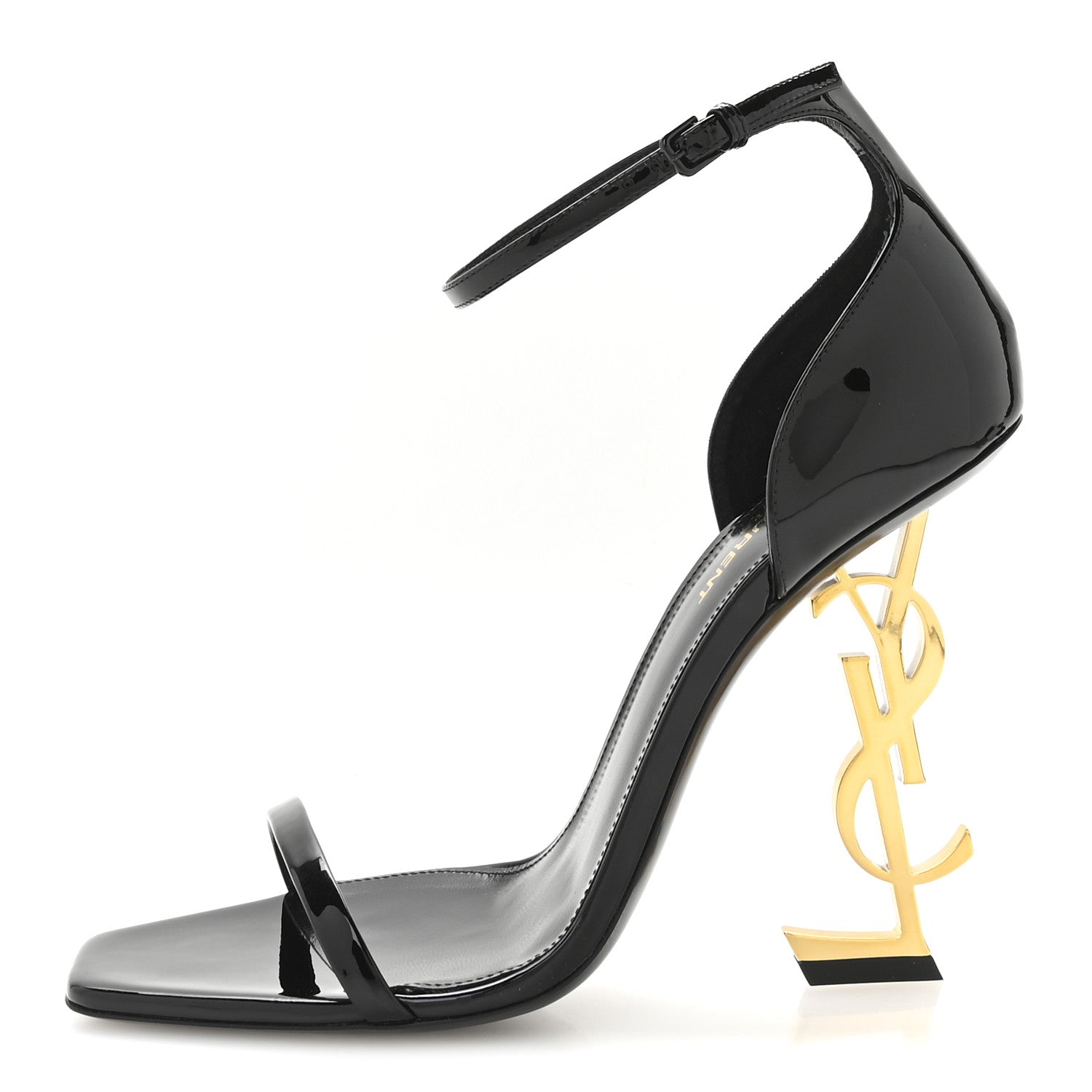 Saint Laurent Patent Calfskin Opyum 110 Sandals 40 Black Gold 1 of 9