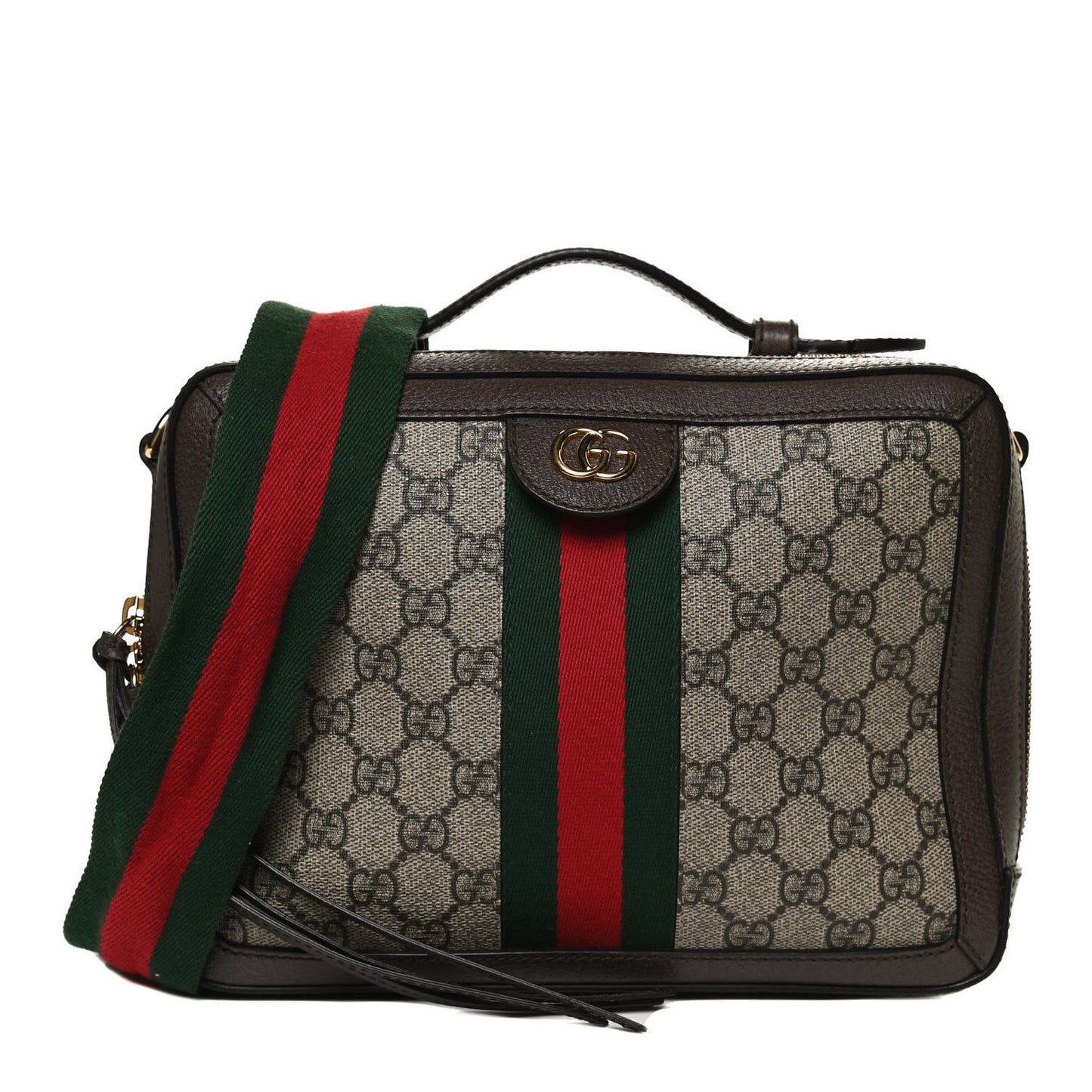 GG Supreme Web Small Ophidia Top Handle Shoulder Bag Brown