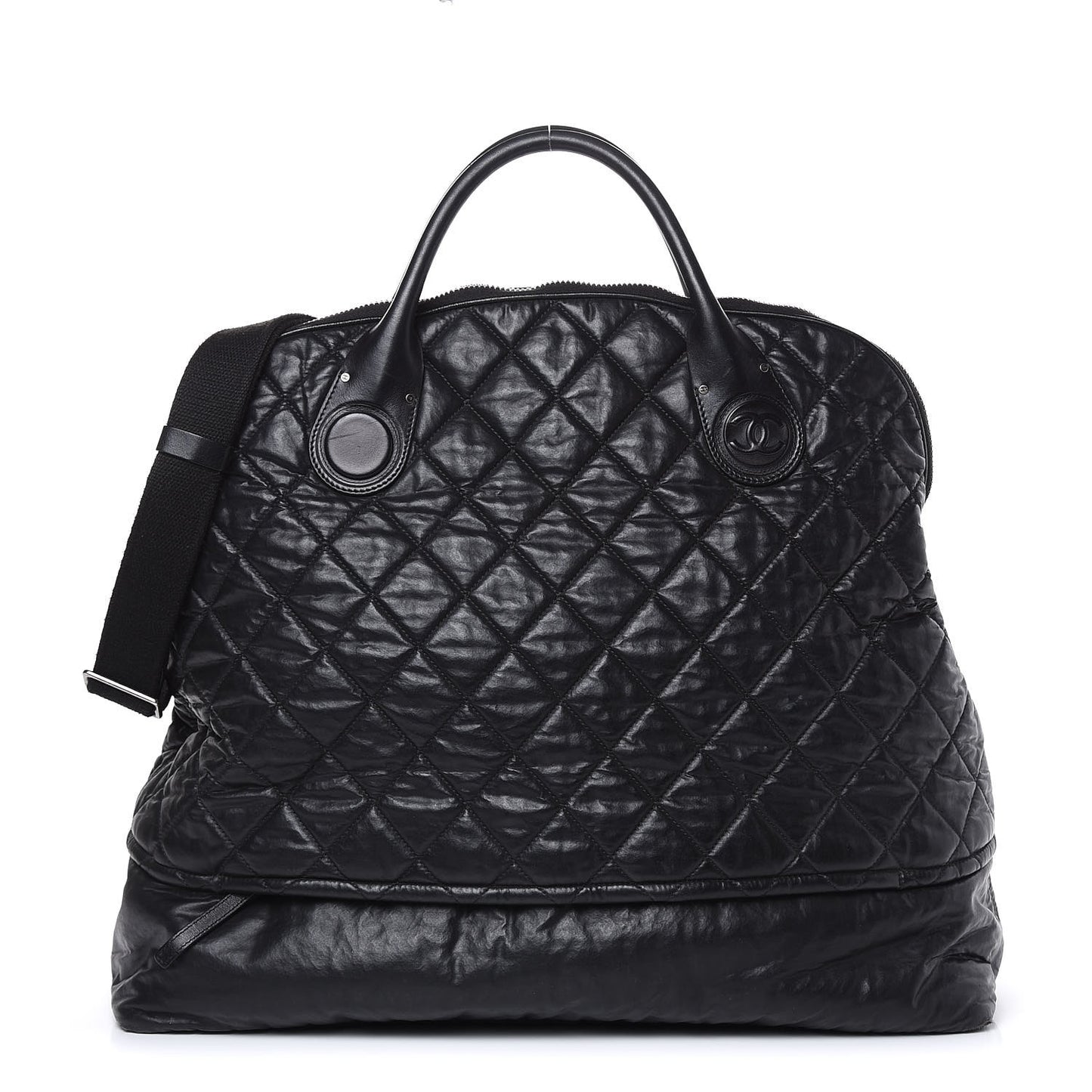 Coated Canvas Quilted Large Garment Travel Bag Black