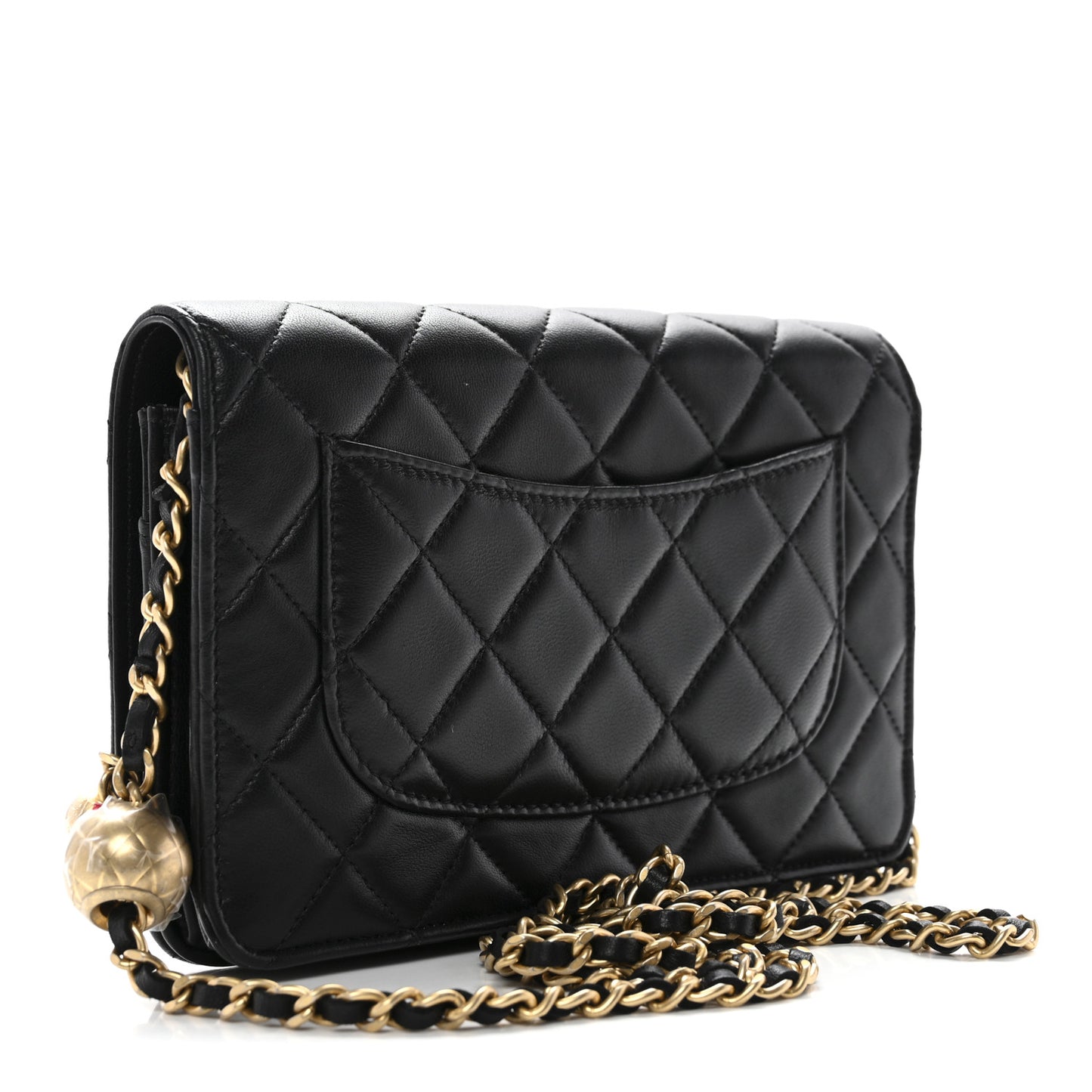 Lambskin Quilted CC Pearl Crush Wallet on Chain WOC Black