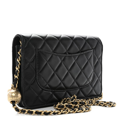 Chanel Lambskin Quilted CC Pearl Crush Wallet on Chain WOC Black 3 of 12