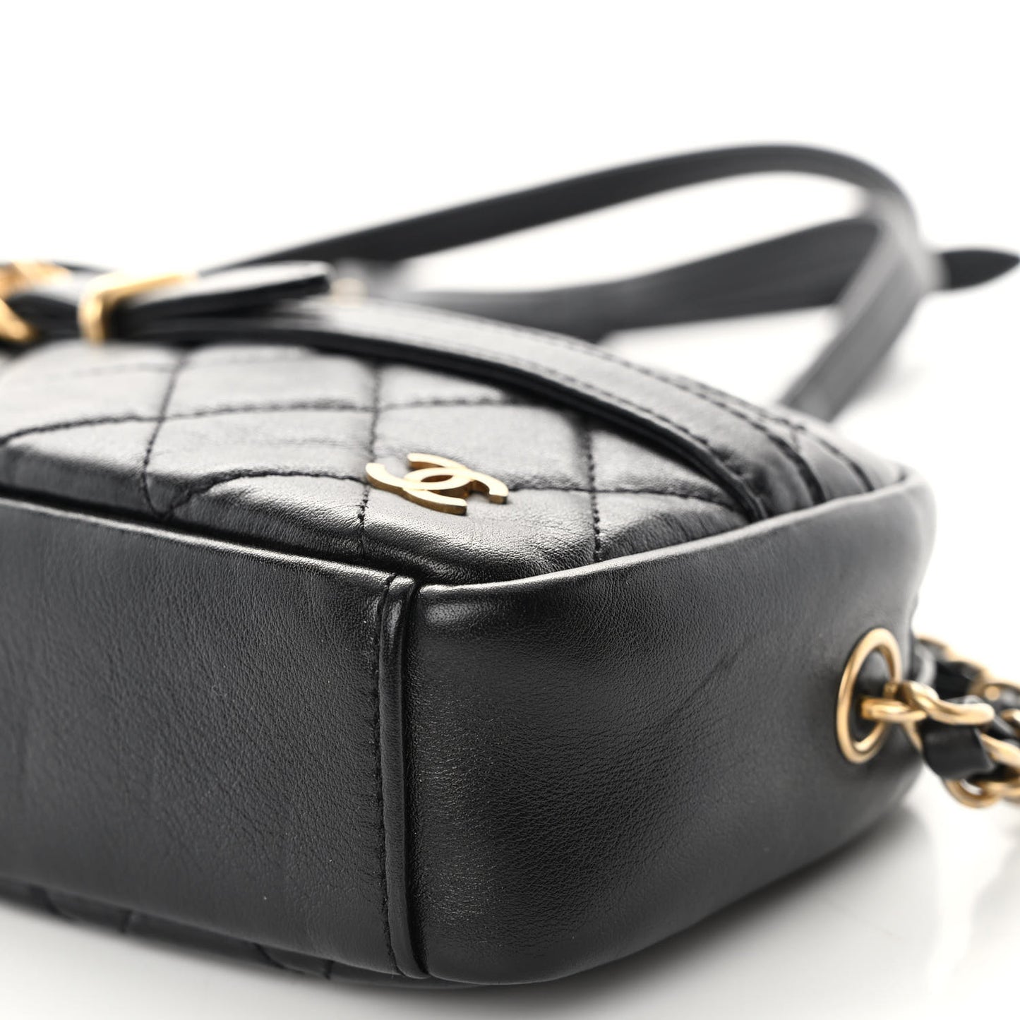 Lambskin Quilted Small Buckle Camera Case Bag Black