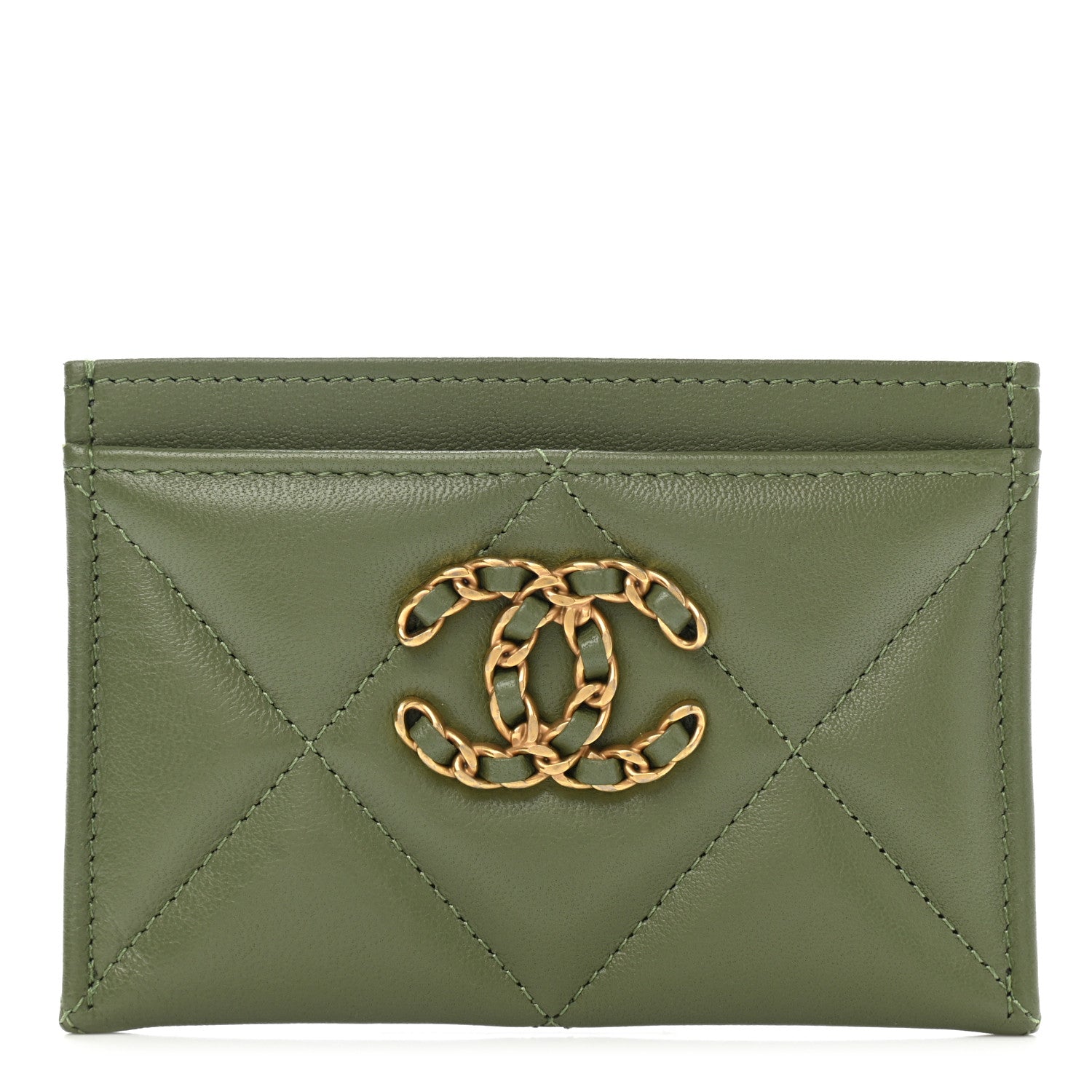 Chanel Lambskin Quilted Chanel 19 Card Holder Green 1 of 8
