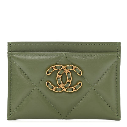 Chanel Lambskin Quilted Chanel 19 Card Holder Green 1 of 8
