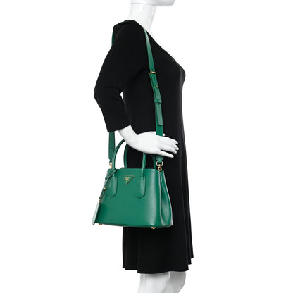 Prada Saffiano Cuir Mini Double Bag Mango 2 of 9