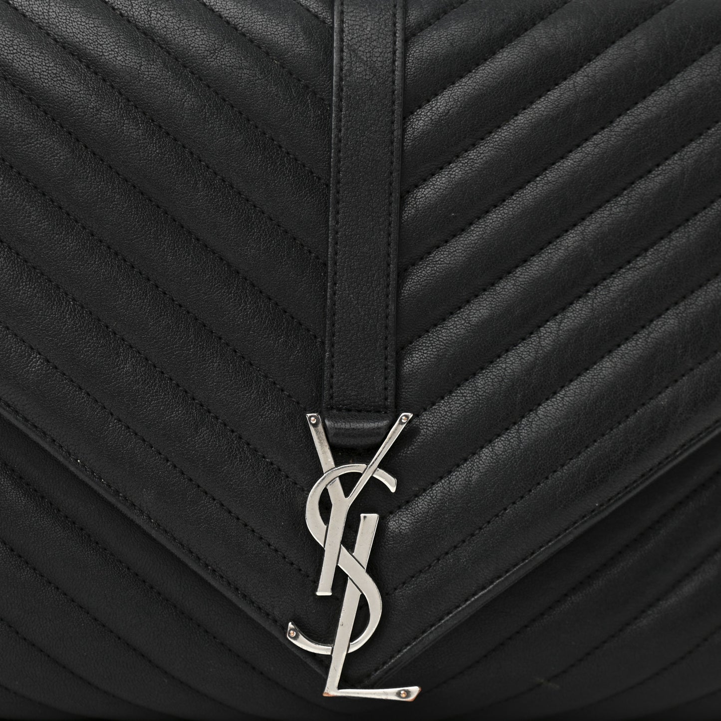 Sheepskin Matelasse Chevron Monogram Large College Satchel Black