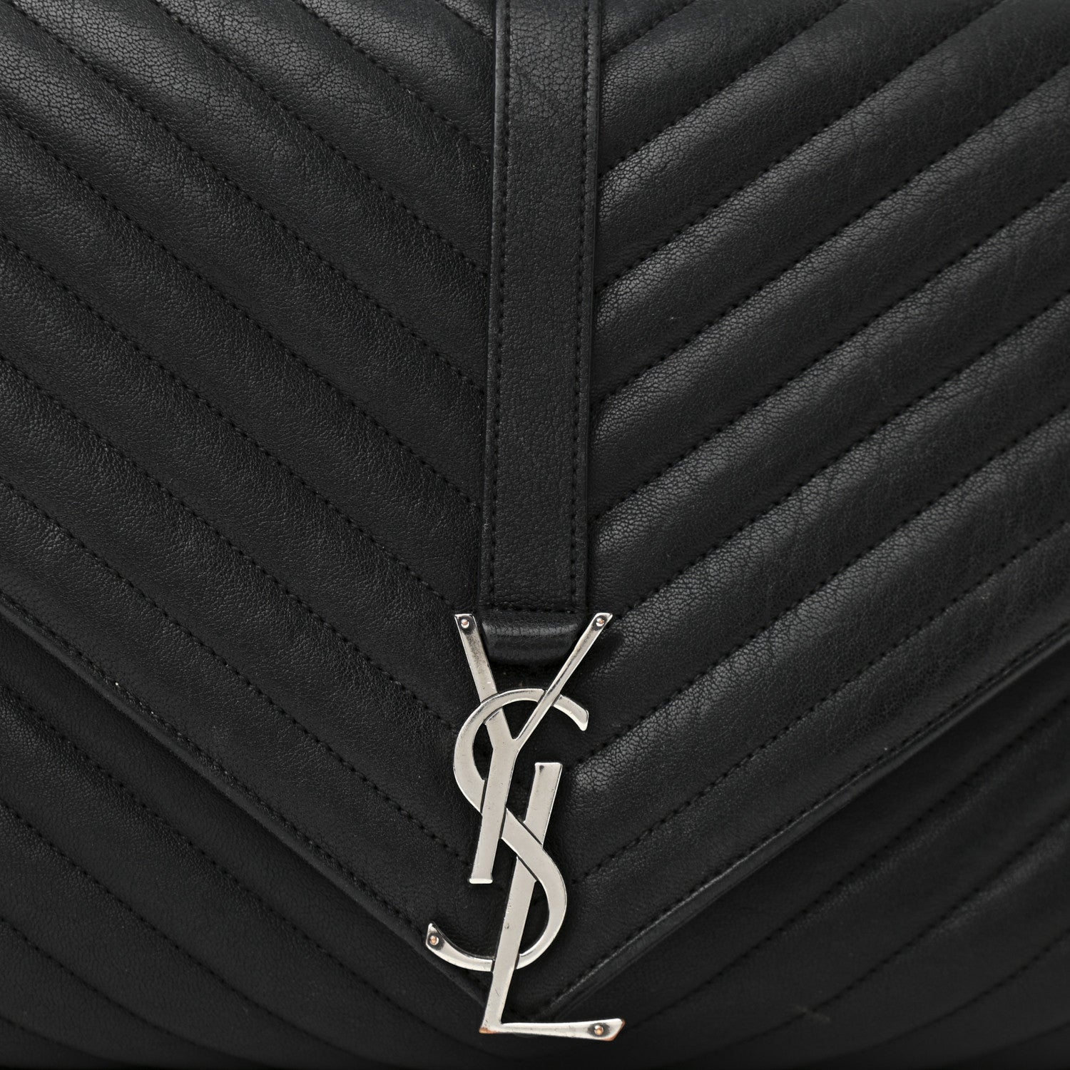 Saint Laurent Sheepskin Matelasse Chevron Monogram Large College Satchel Black 8 of 17