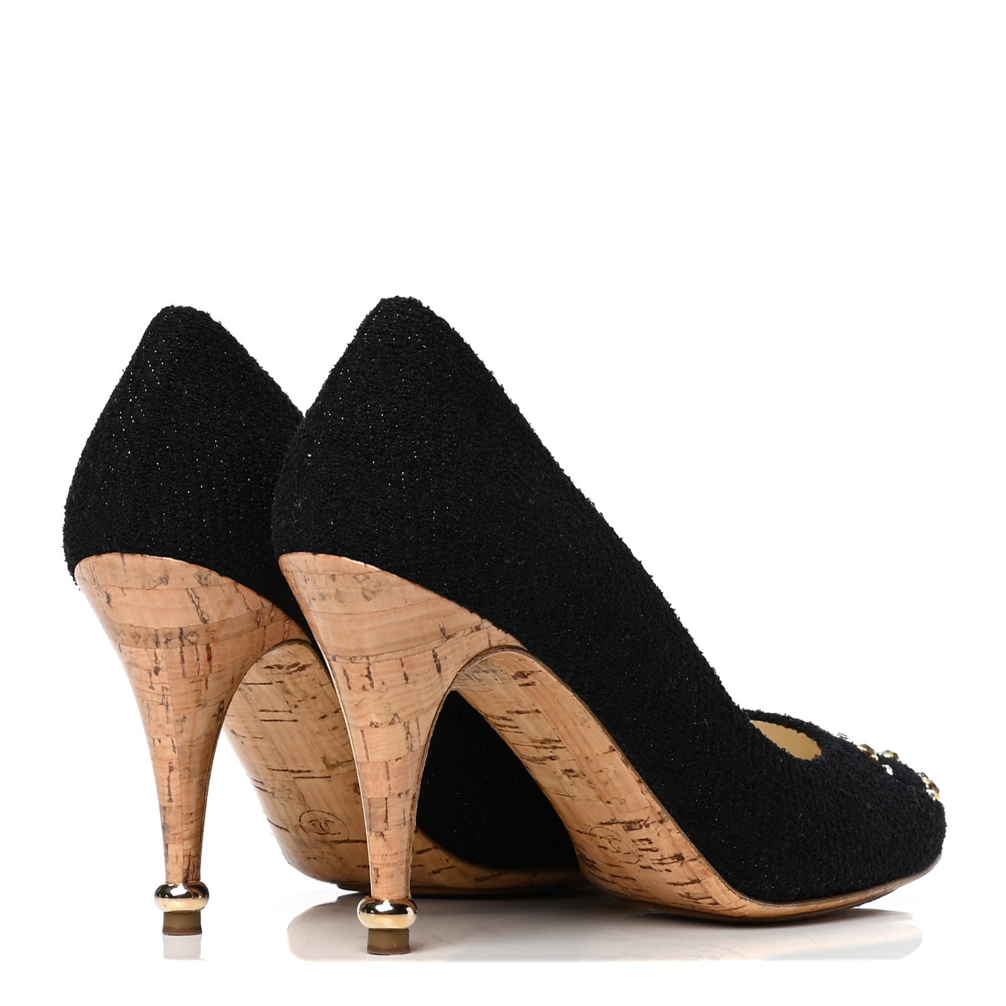 Tweed Crystal Cork CC Pumps 39.5 Black