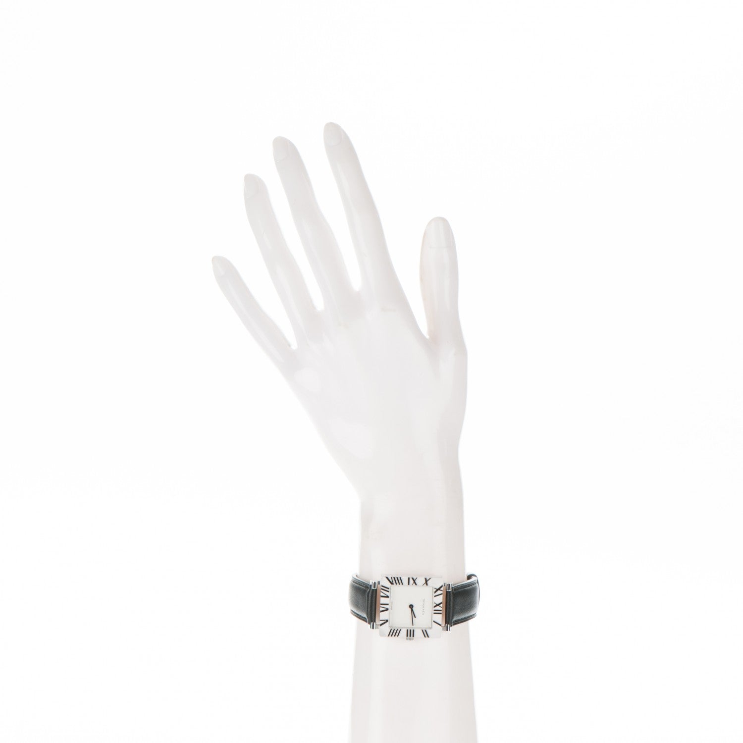 Tiffany Sterling Silver Calfskin 27mm Atlas Square Quartz Watch 2 of 5