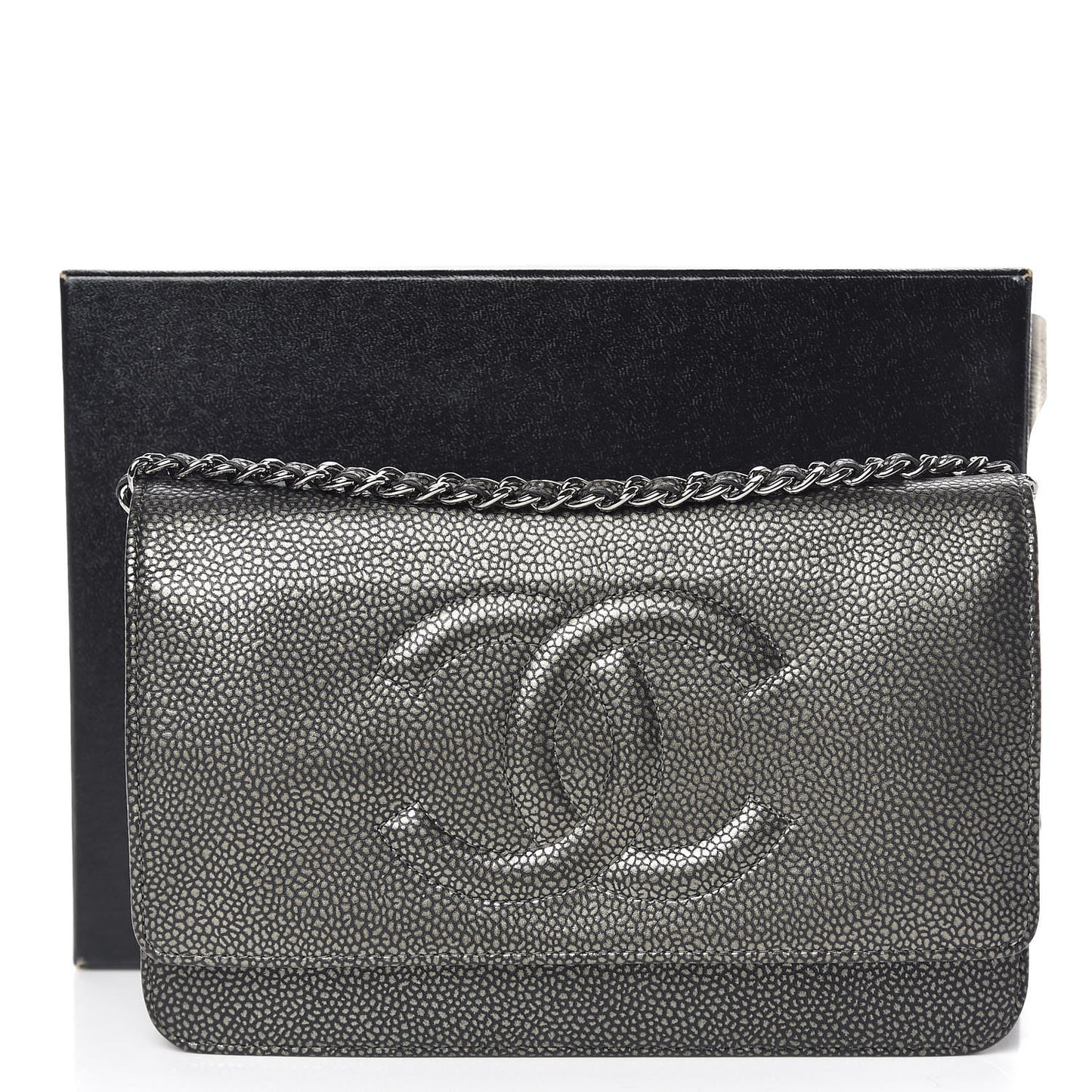 Metallic Caviar Timeless CC Wallet On Chain WOC Grey