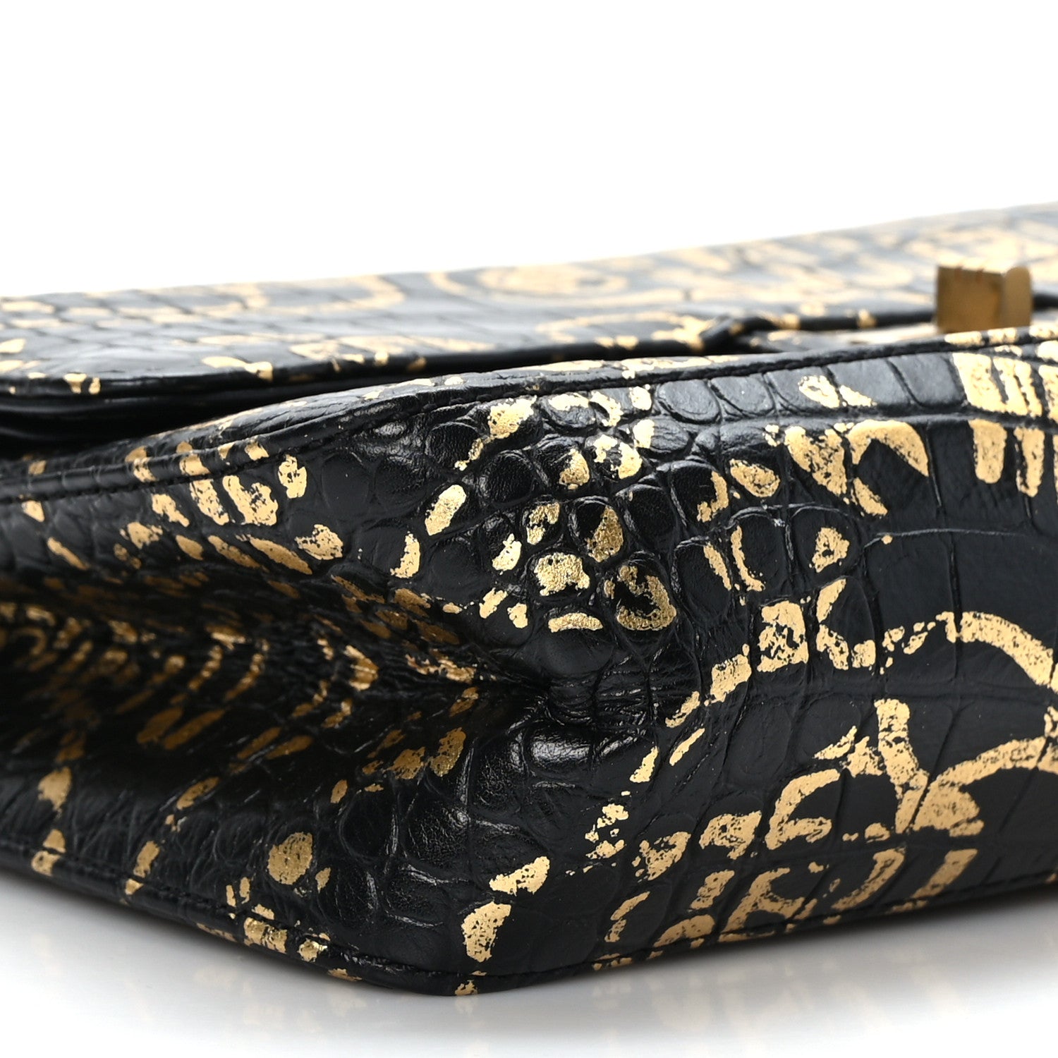 Chanel Calfskin Crocodile Embossed Graffiti 2.55 Cocodile Reissue 225 Flap Black Gold 8 of 9