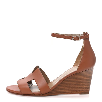 Hermes Calfskin Legend Wedge Sandals 38.5 Gold 1 of 8