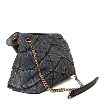 Saint Laurent Denim Quilted Small Loulou Puffer Monogram Chain Satchel Rodeo Blue 3 of 13