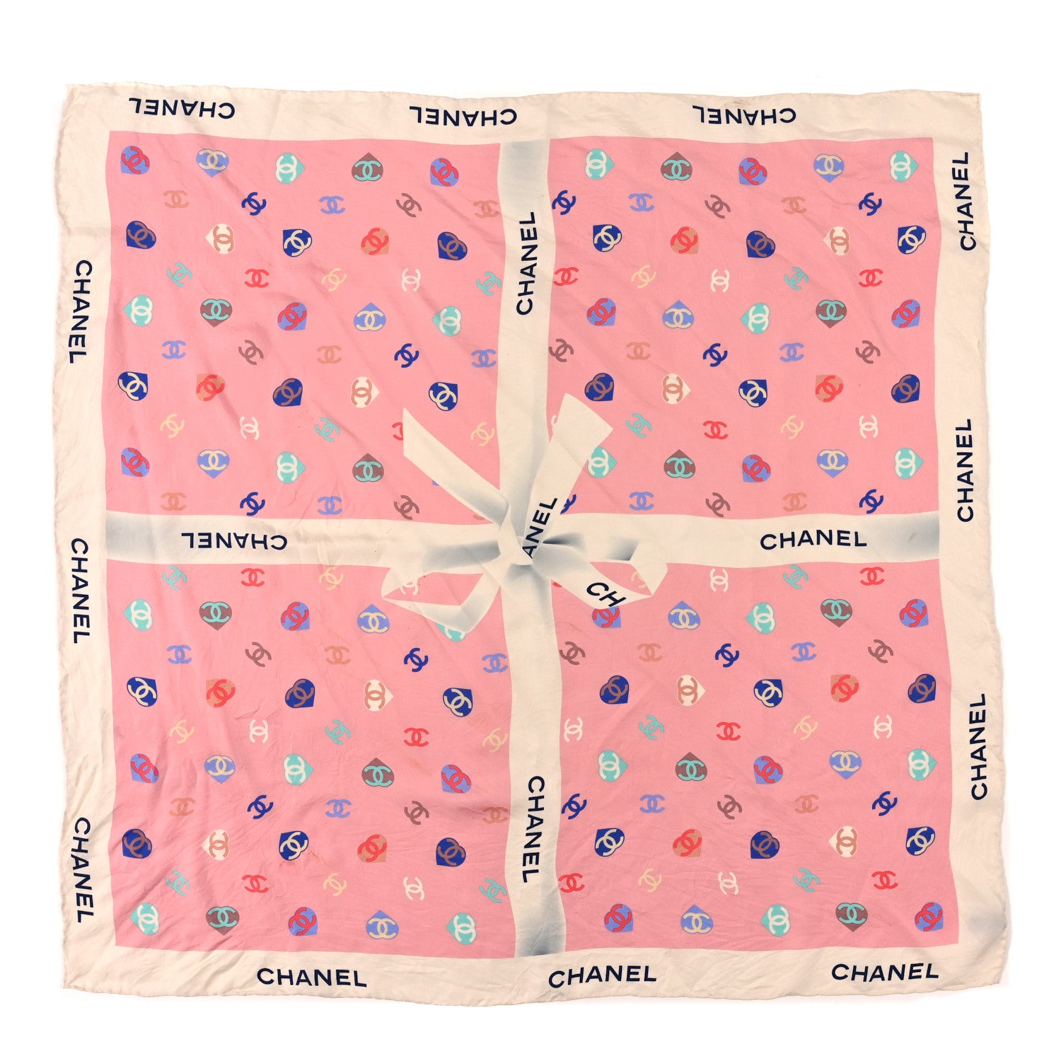 Chanel Silk Heart CC Square Scarf Pink Multicolor 1 of 3