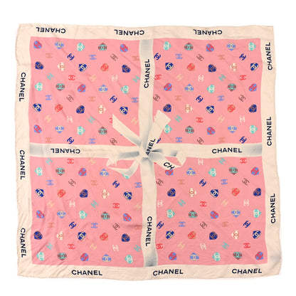 Chanel Silk Heart CC Square Scarf Pink Multicolor 1 of 3