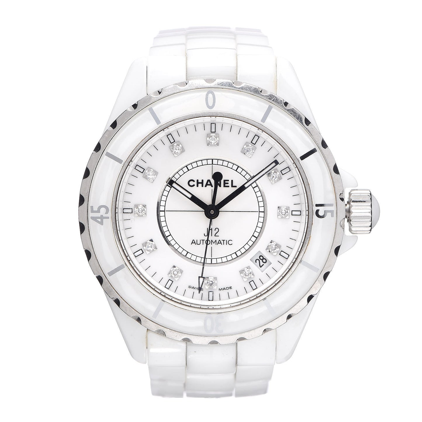 Stainless Steel Ceramic Diamond 38mm J12 Automatic Watch White