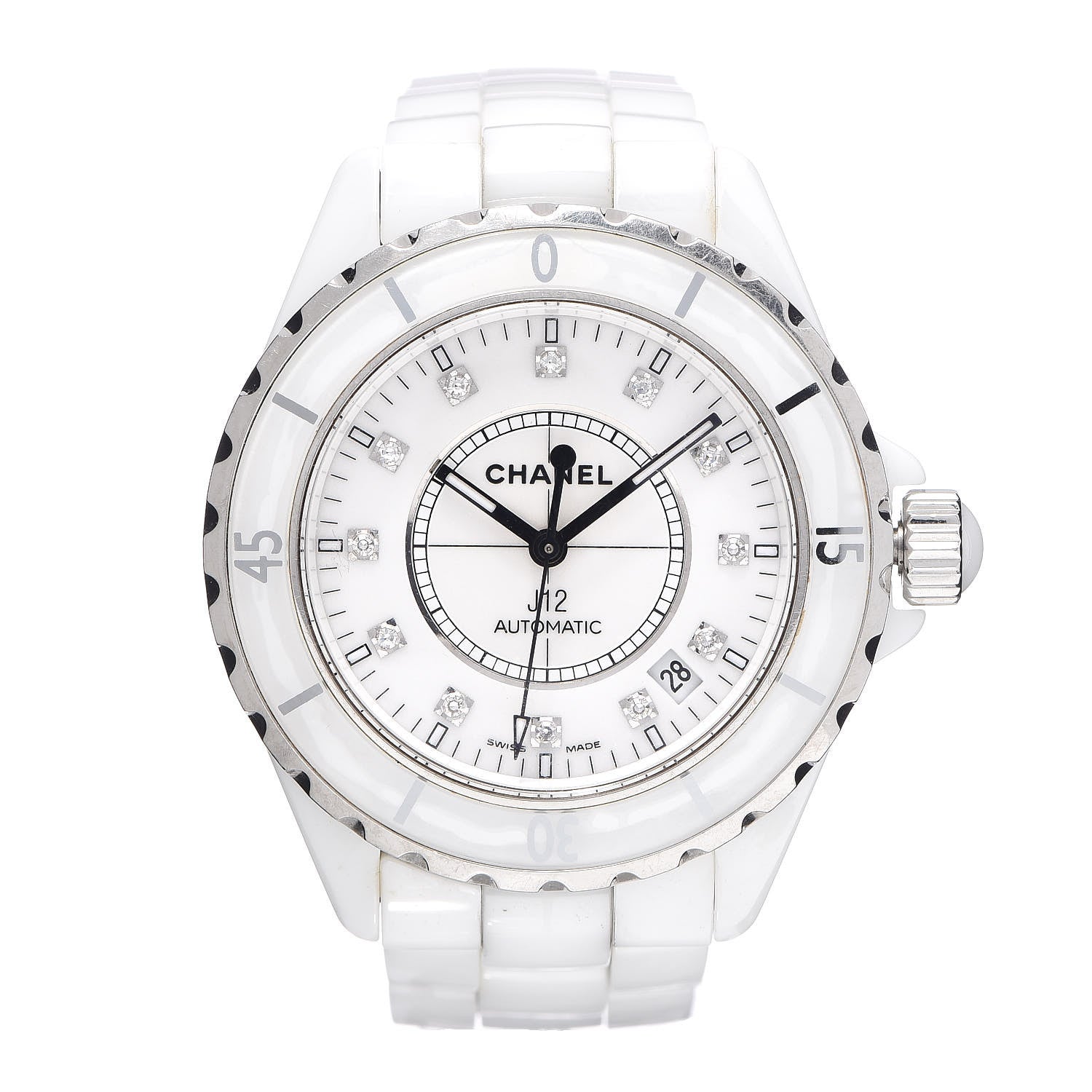 Chanel Stainless Steel Ceramic Diamond 38mm J12 Automatic Watch White 1 of 6