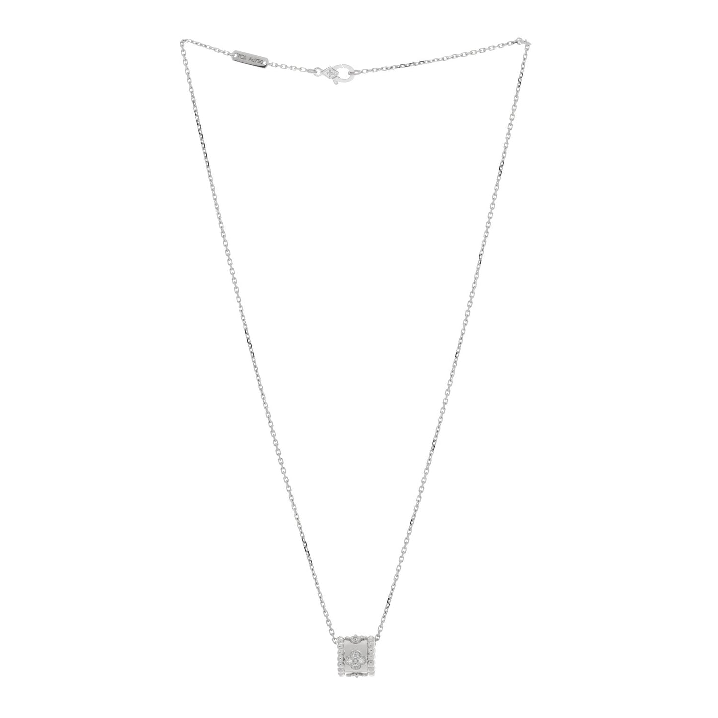 18K White Gold Diamond Small Perlee Clovers Pendant Necklace