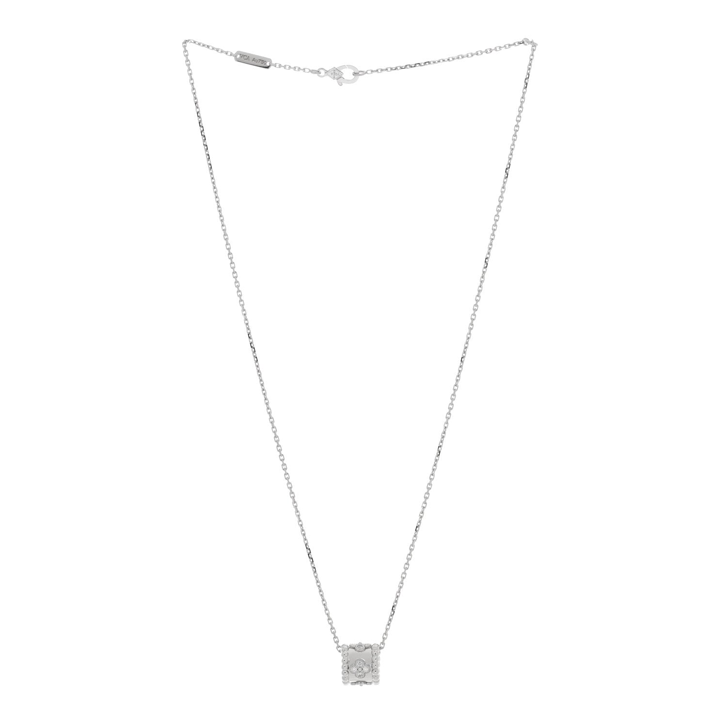 Van Cleef & Arpels 18K White Gold Diamond Small Perlee Clovers Pendant Necklace 3 of 5