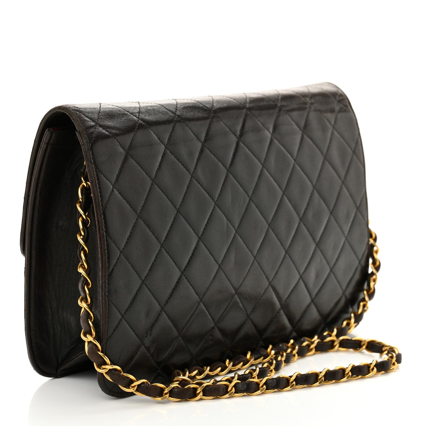 Lambskin Quilted Medium Single Flap Dark Brown